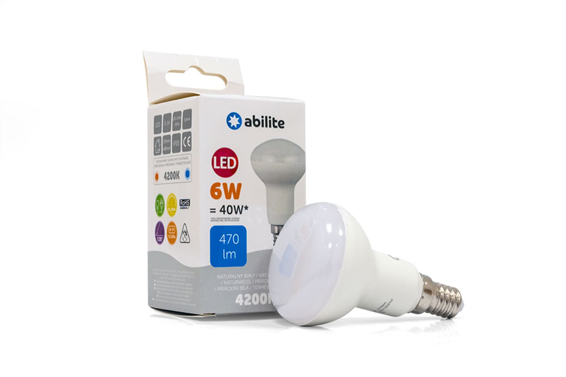 

ŻARÓWKA LED ABILITE REFLEKTOROWA B.NEUTRALNA E14 6W/230V 470LM R50