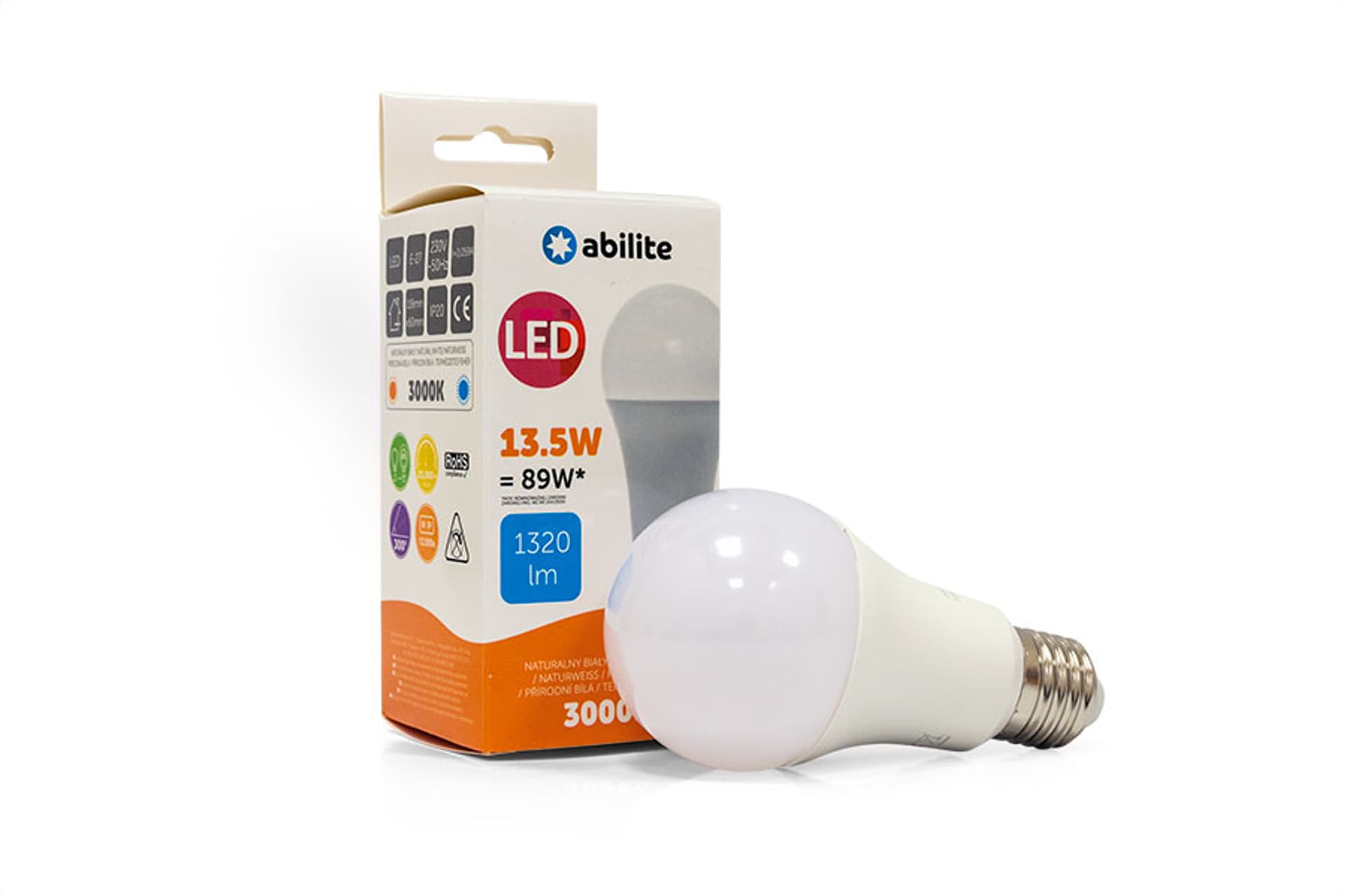 

ŻARÓWKA LED ABILITE KLASYCZNA MLECZNA B.CIEPŁA E27 13,5W/230V 1320LM A60