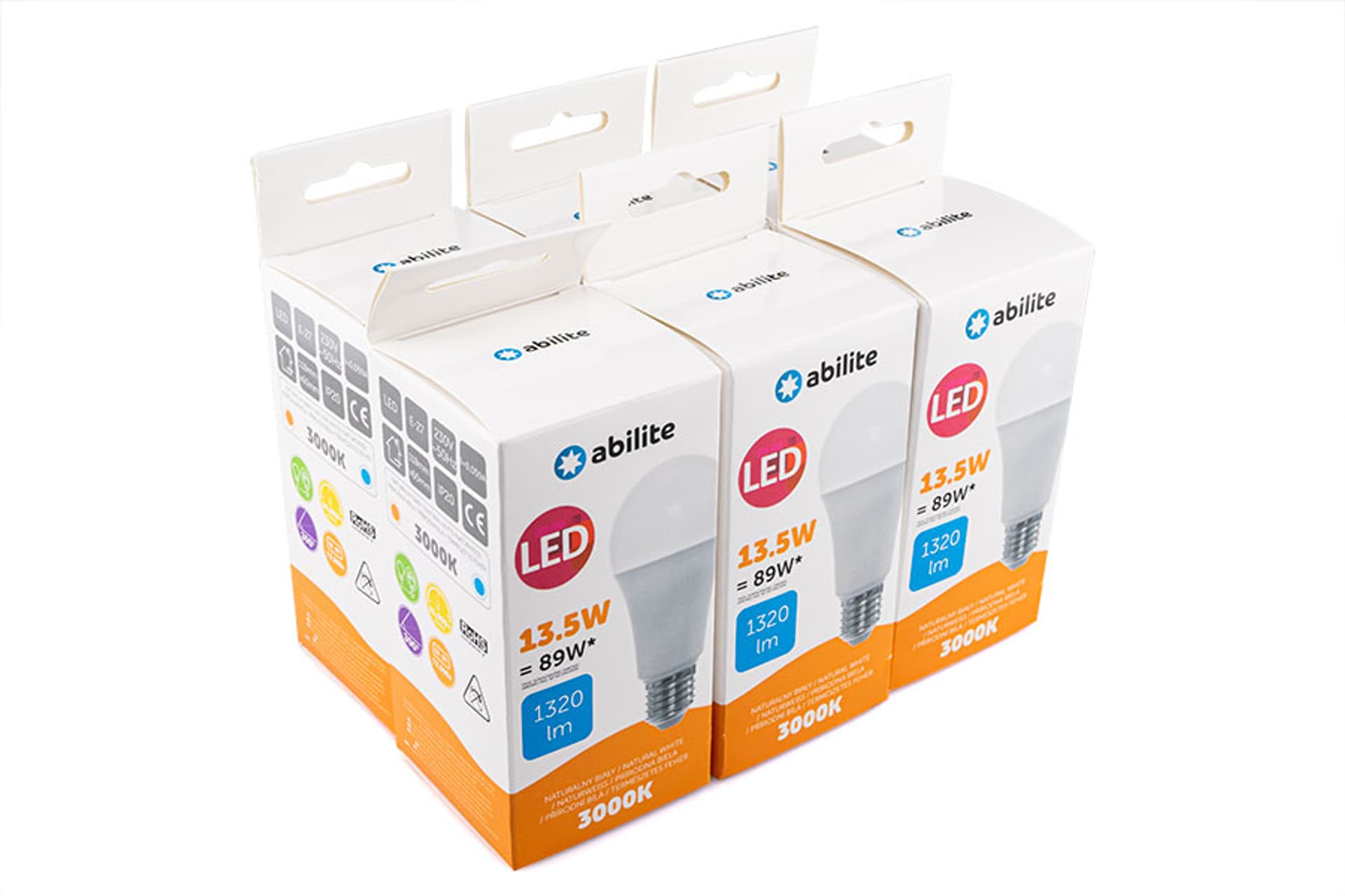 

ŻARÓWKA LED ABILITE KLASYCZNA MLECZNA B.CIEPŁA E27 13,5W/230V 1320LM A60 / 6-pack