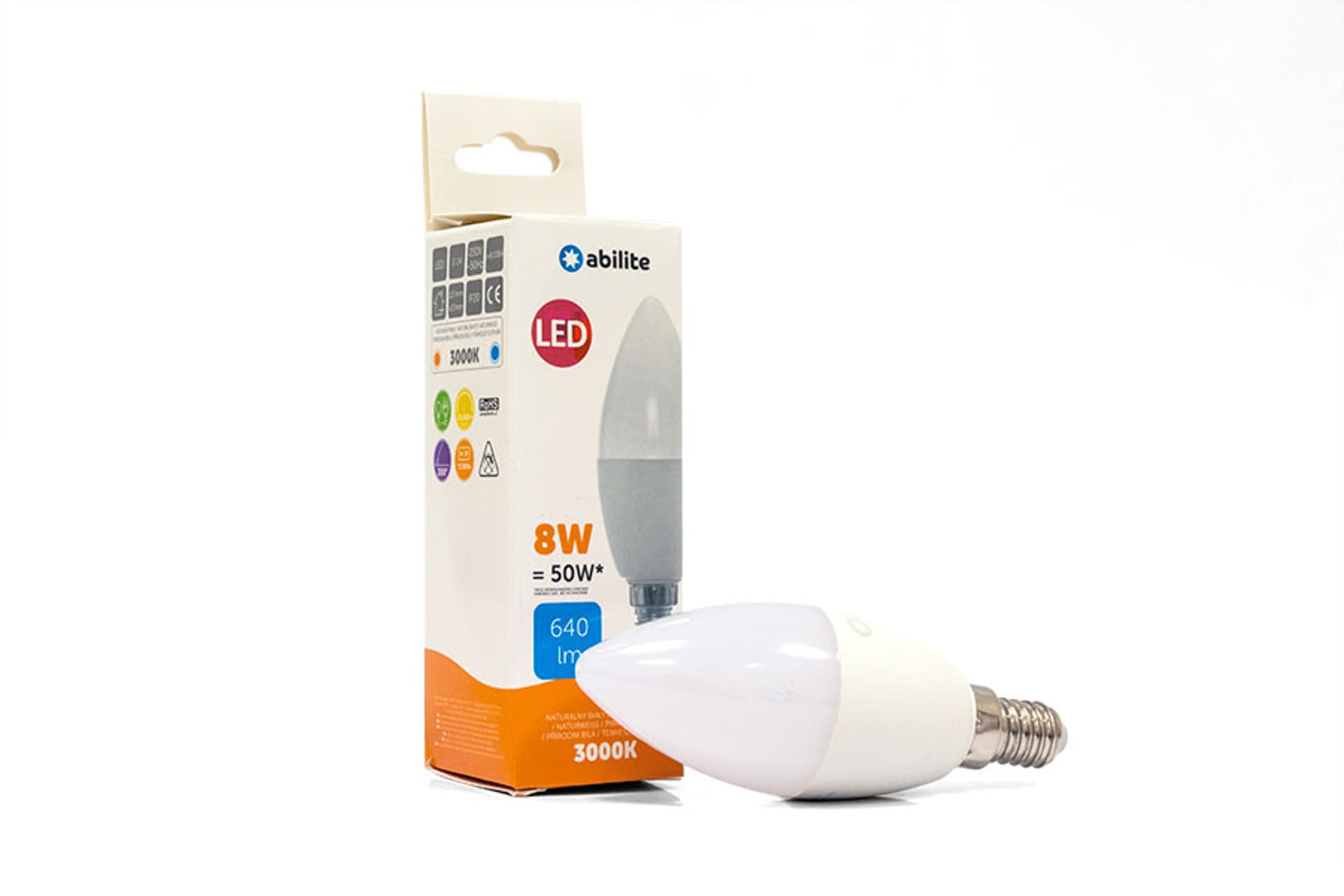

ŻARÓWKA LED ABILITE ŚWIECZKA MLECZNA B.CIEPŁA E14 8W/230V 640LM C37