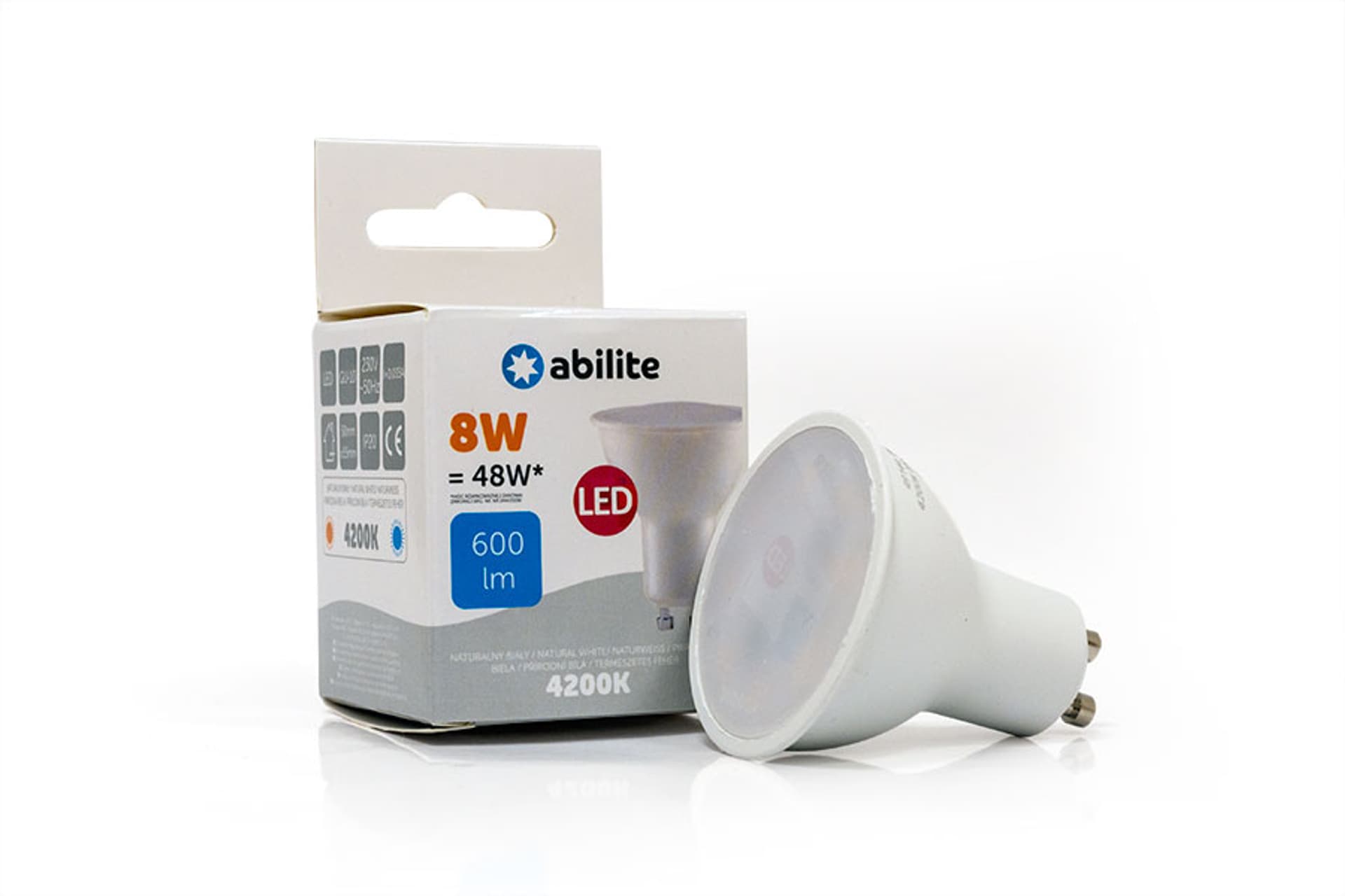 

ŻARÓWKA LED ABILITE REFLEKTOROWA B.NEUTRALNA GU10 8W/230V 600LM 120°