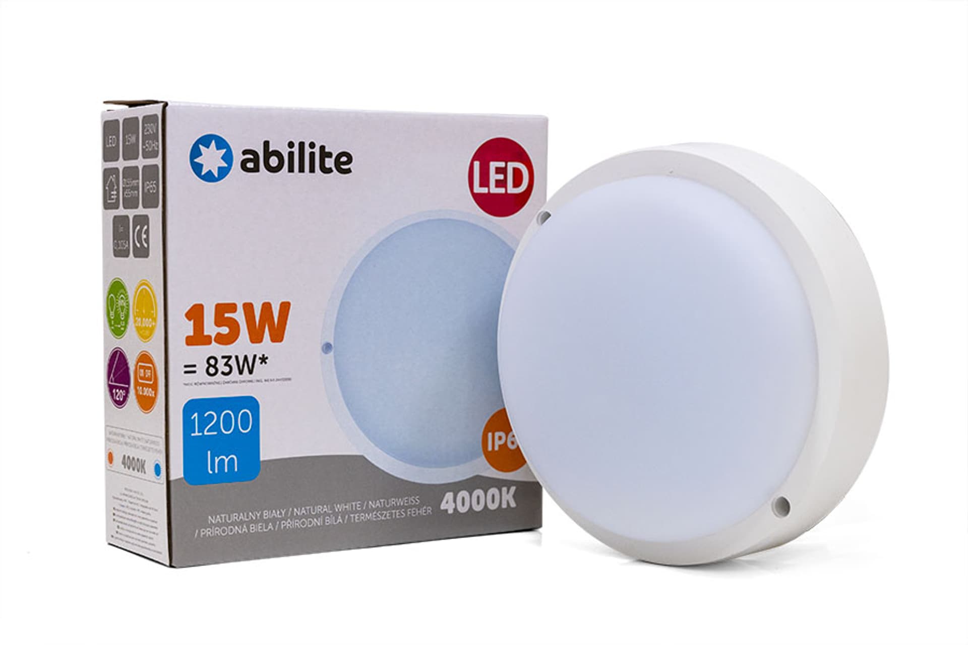 

OPRAWA LED ABILITE ELEWACYJNA 15W 1200LM 4000K 200-240V BIAŁA