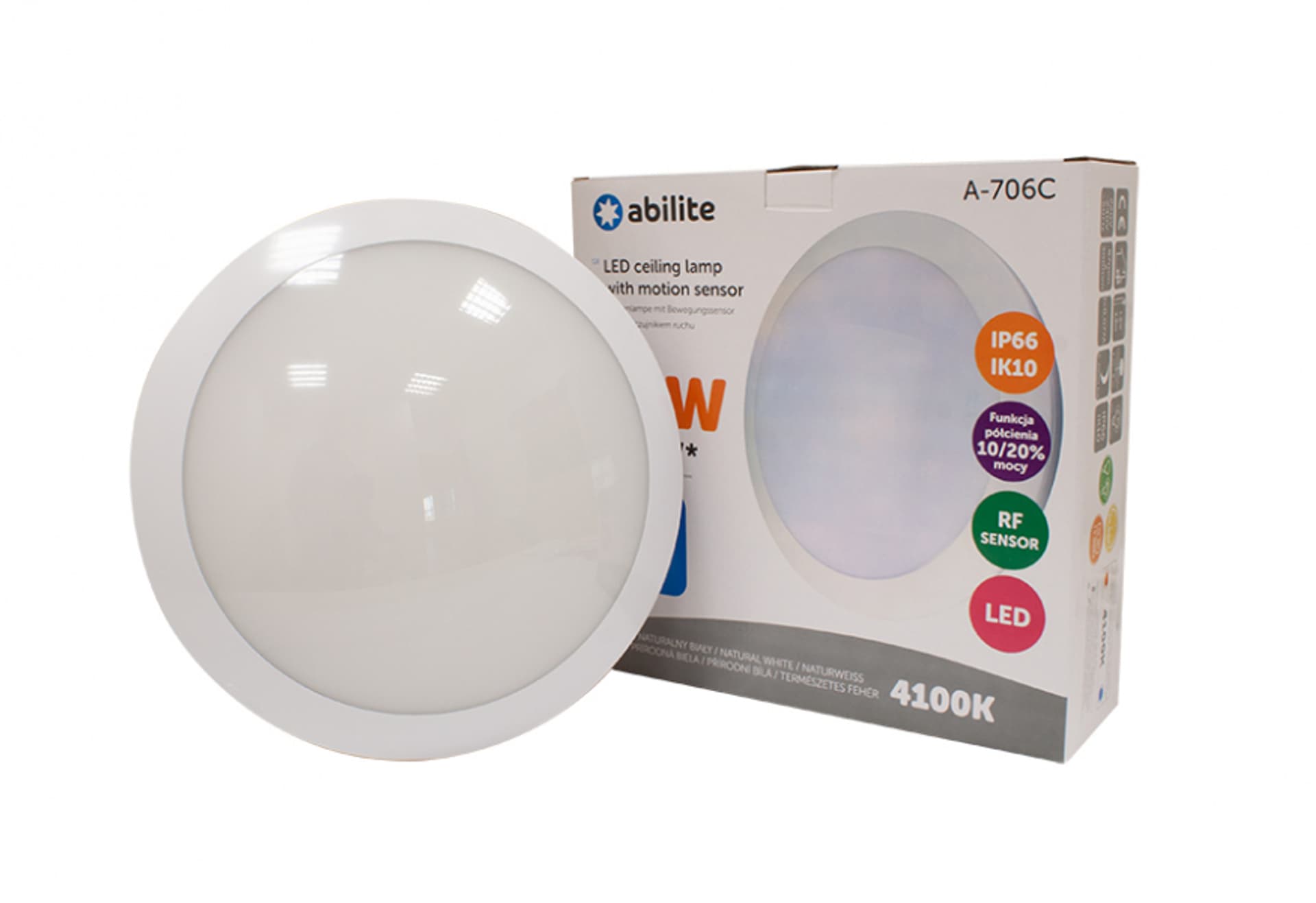 

PLAFON LED ABILITE A-706C Z CZUJNIKIEM RUCHU MIKROFALOWYM B.NATURALNA 16W/230V 1300LM Z FUNKCJĄ PÓŁCIENIA 10/20% MOCY