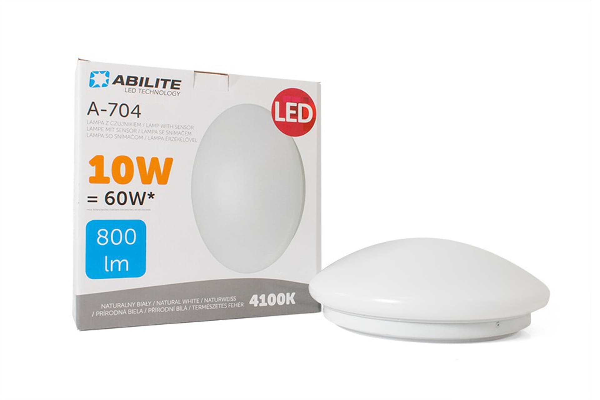 

PLAFON LED ABILITE A-704A Z CZUJNIKIEM RUCHU MIKROFALOWYM B.NATURALNA 10W/230V 800LM IP44 BIAŁY