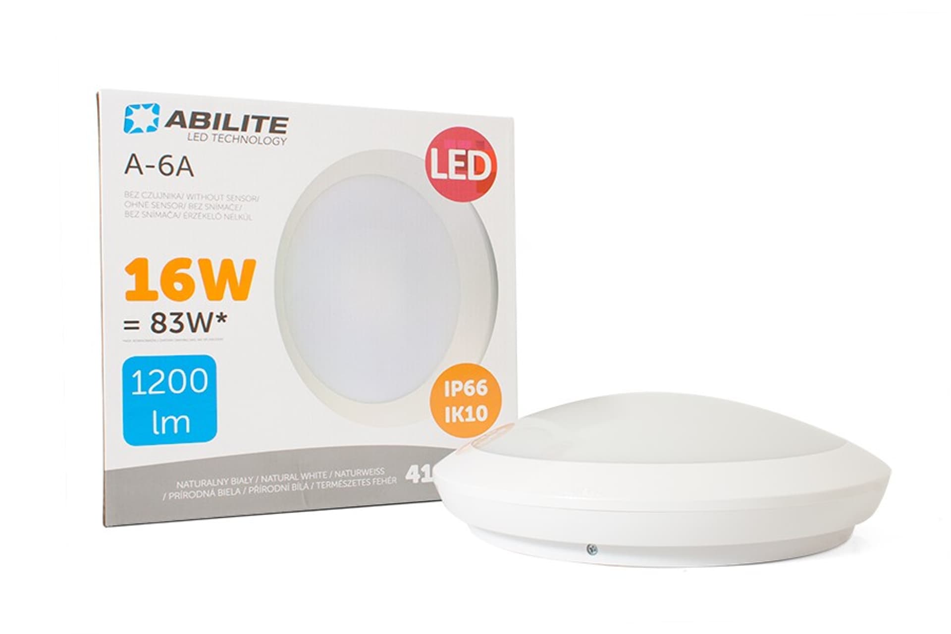 

PLAFON LED ABILITE A-6A B.NATURALNA 16W/230V 1200LM 160° IP66 IK10 KLOSZ PC BIAŁY