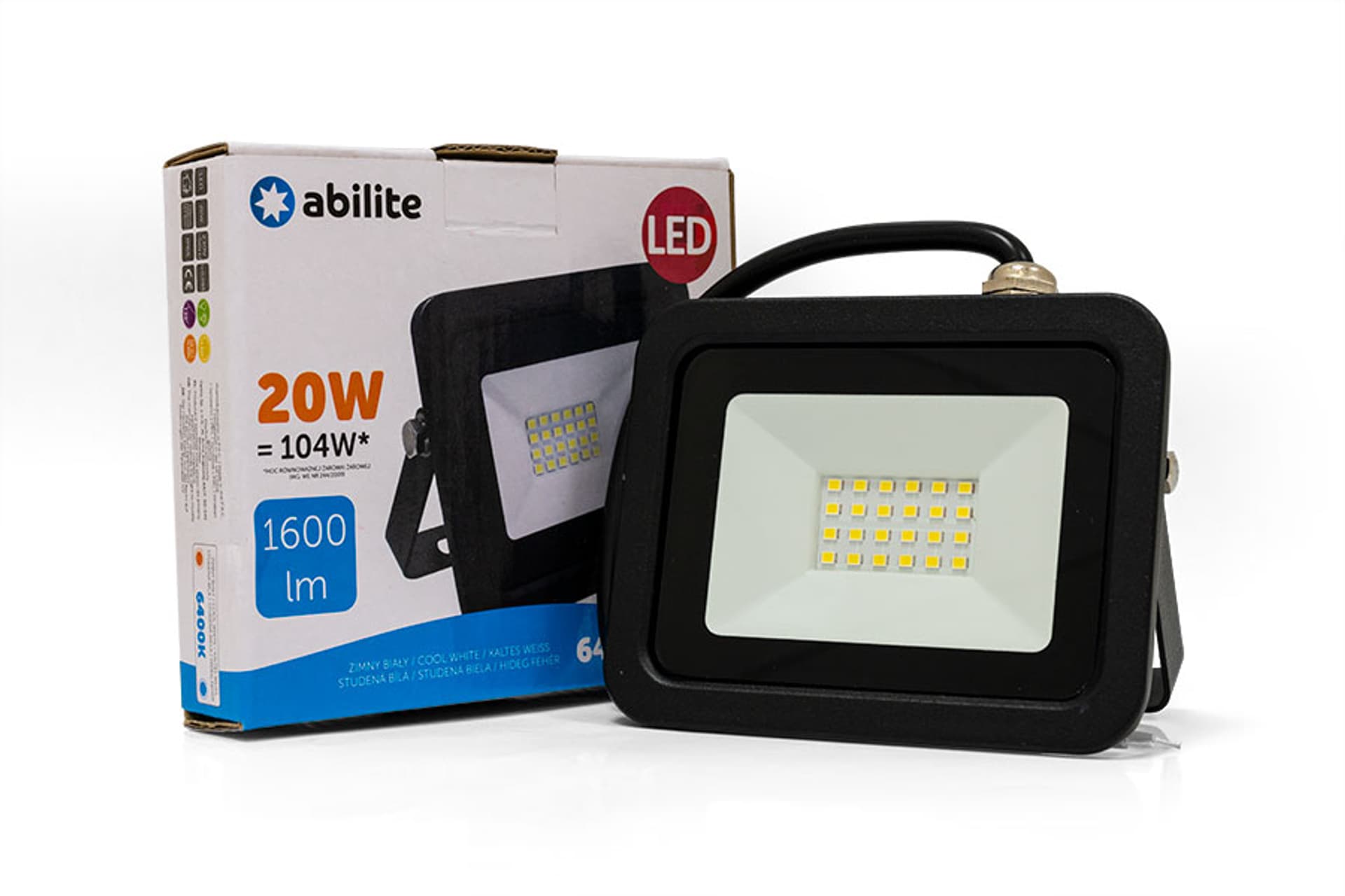 

NAŚWIETLACZ LED ABILITE IP65 B.ZIMNY 20W/230V OBUD.CZARNA