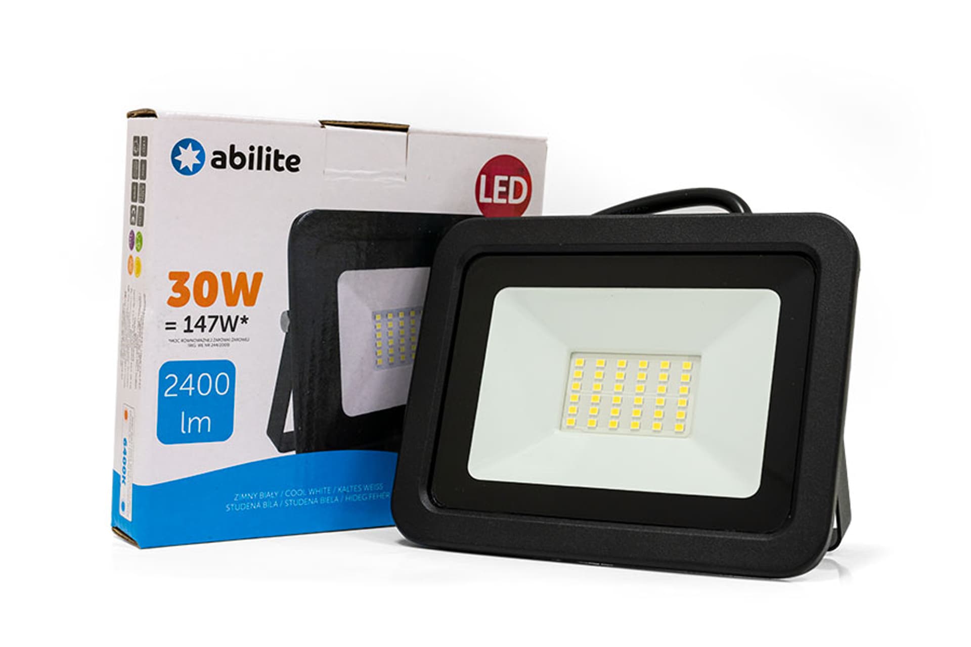 

NAŚWIETLACZ LED ABILITE IP65 B.ZIMNY 30W/230V OBUD.CZARNA