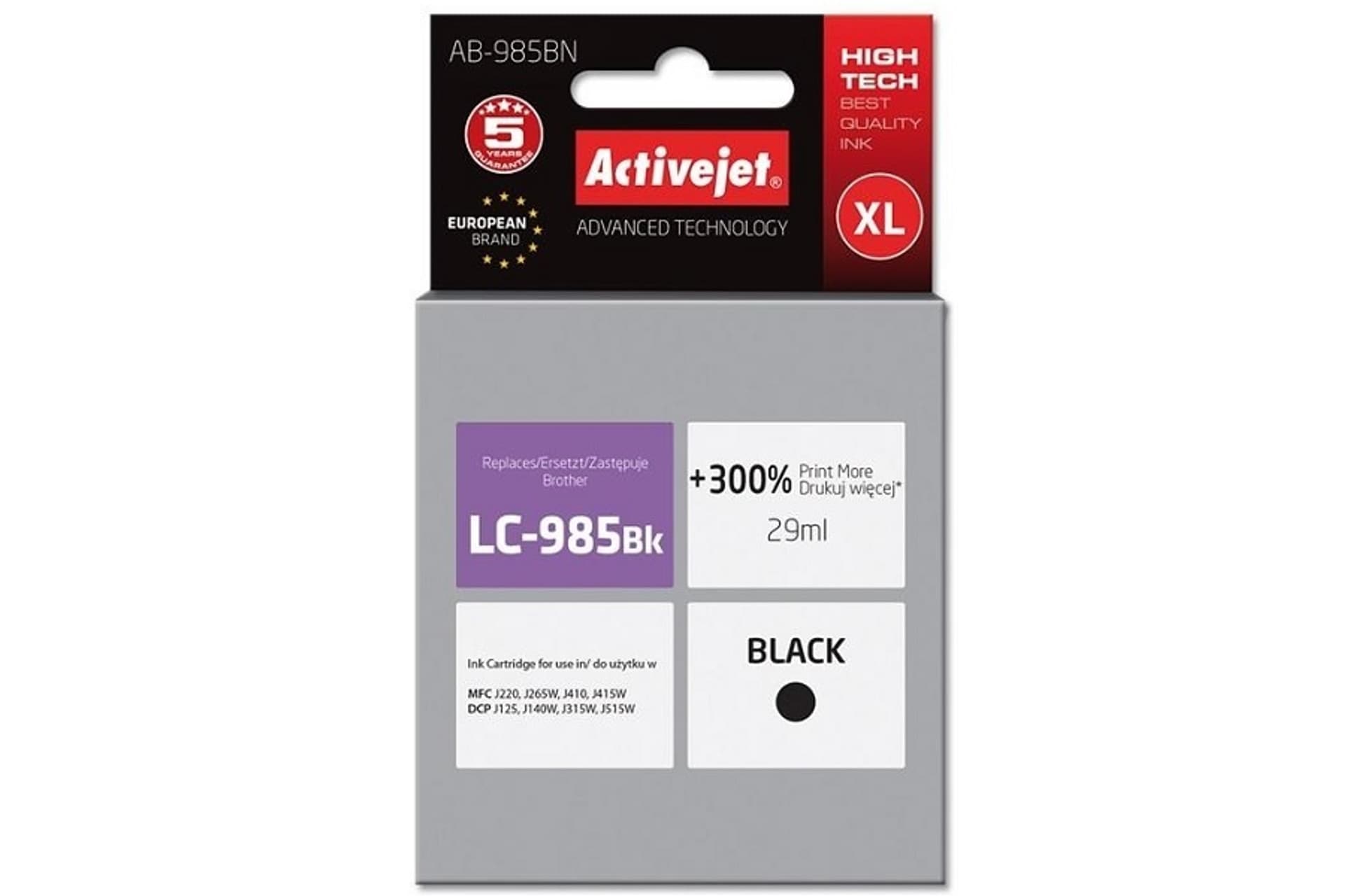 

Tusz Activejet AB-985BN (zamiennik Brother LC985BK; Supreme; 29 ml; czarny)