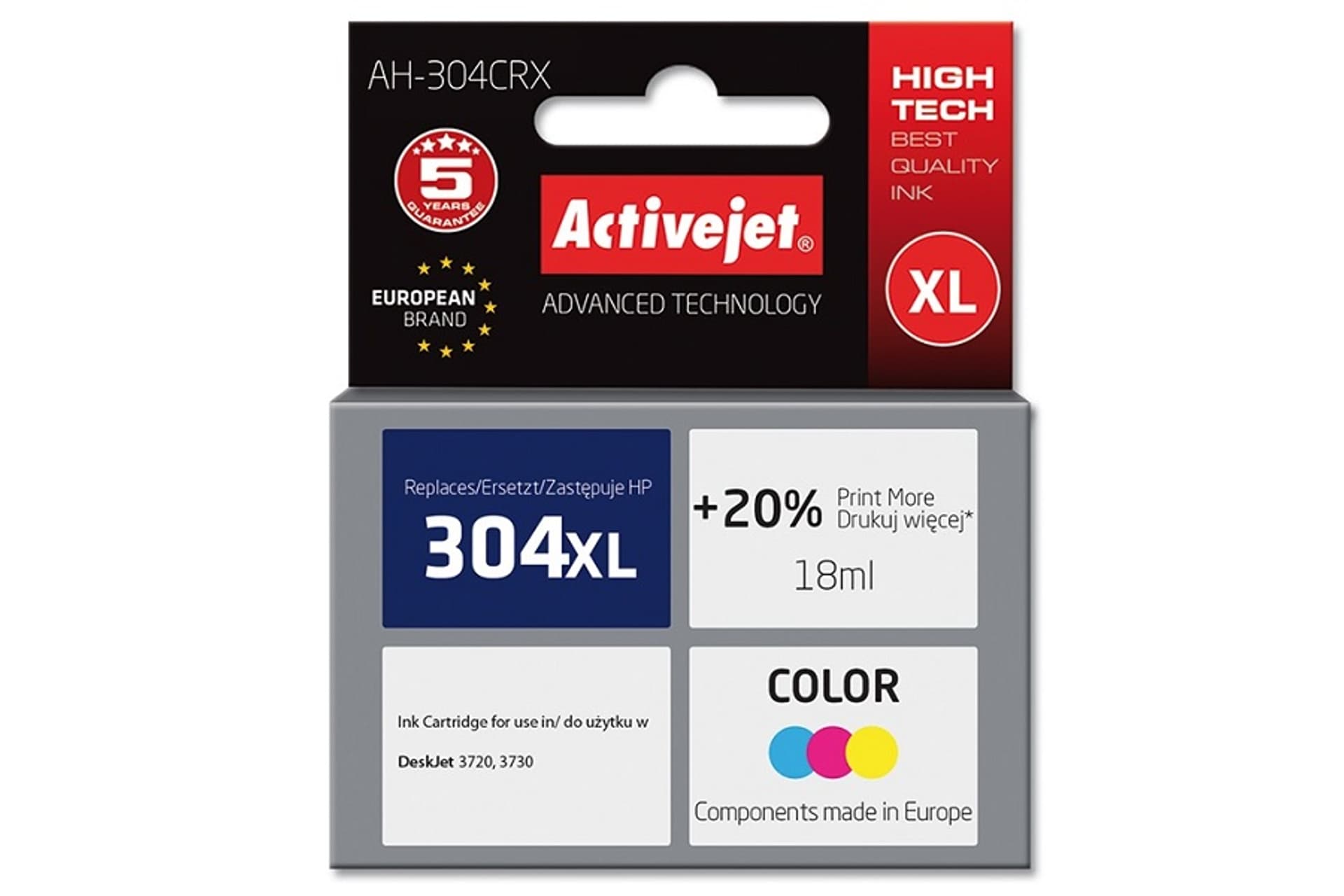 

Tusz Activejet AH-304CRX (zamiennik HP 304XL N9K07AE; Premium; 18 ml; 400 stron, kolor)