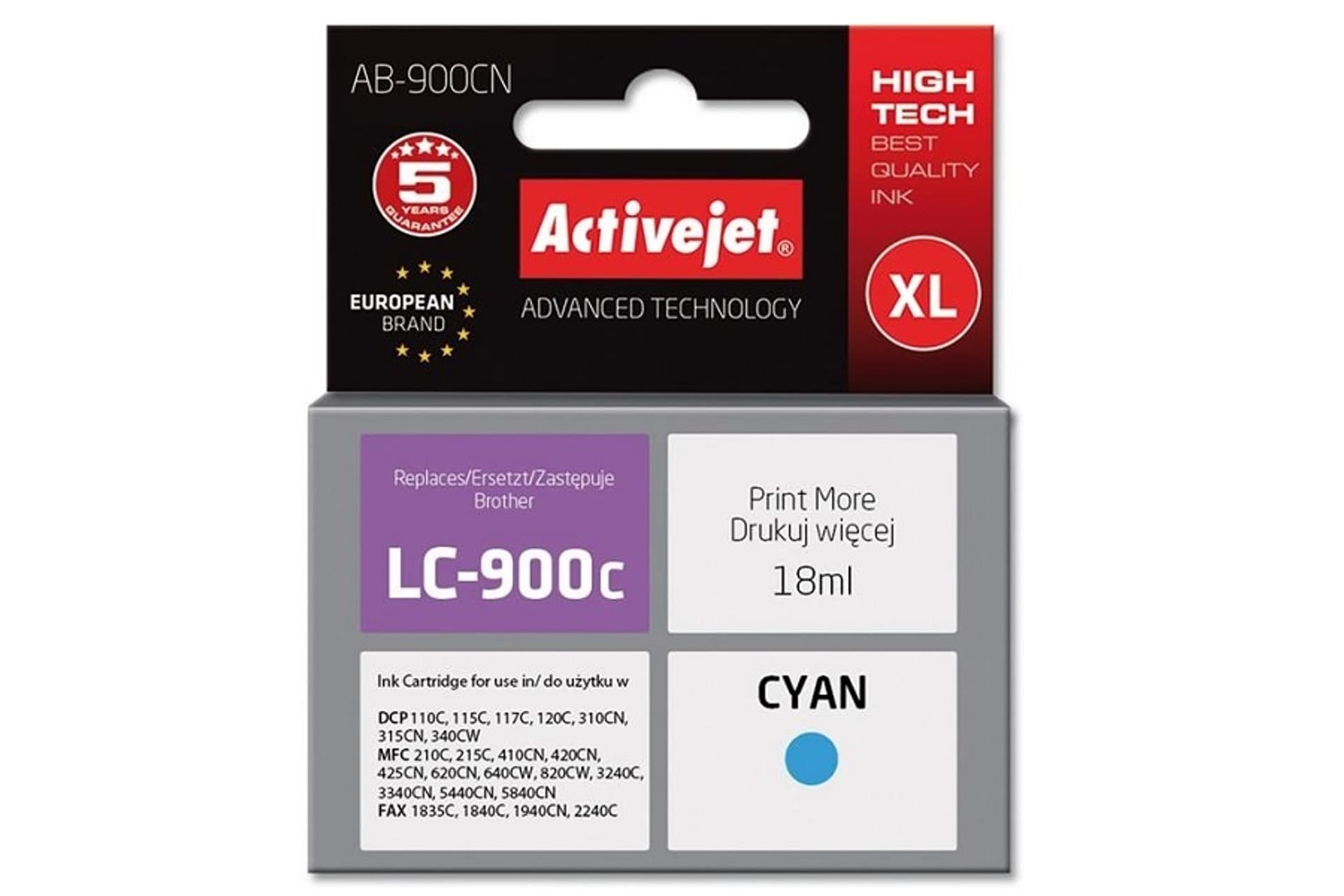 

Activejet AB-900CN Tusz (zamiennik Brother LC900C; Supreme; 17.5 ml; niebieski)
