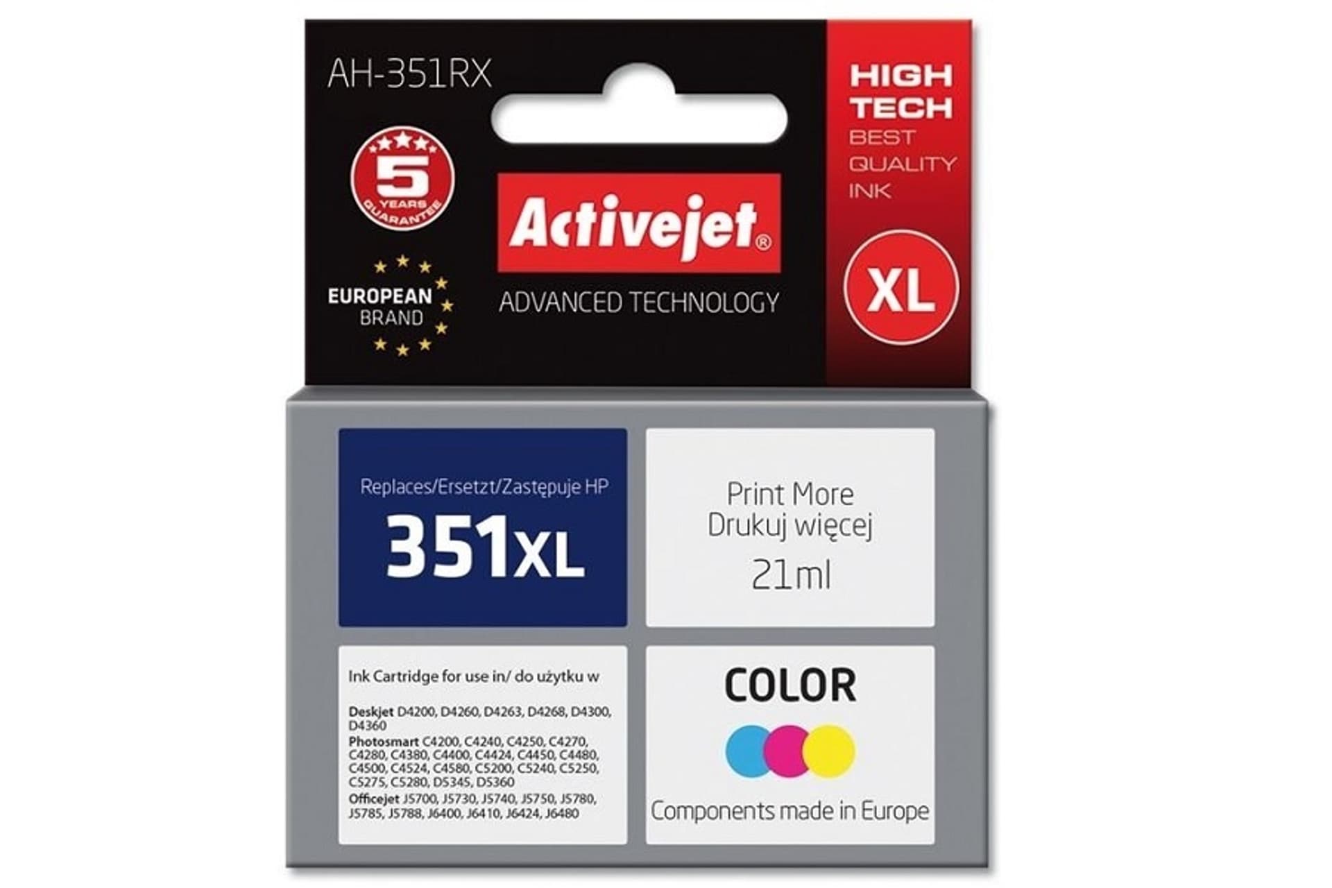 

Tusz Activejet AH-351RX (zamiennik HP 351XL CB338EE; Premium; 21 ml; kolor)