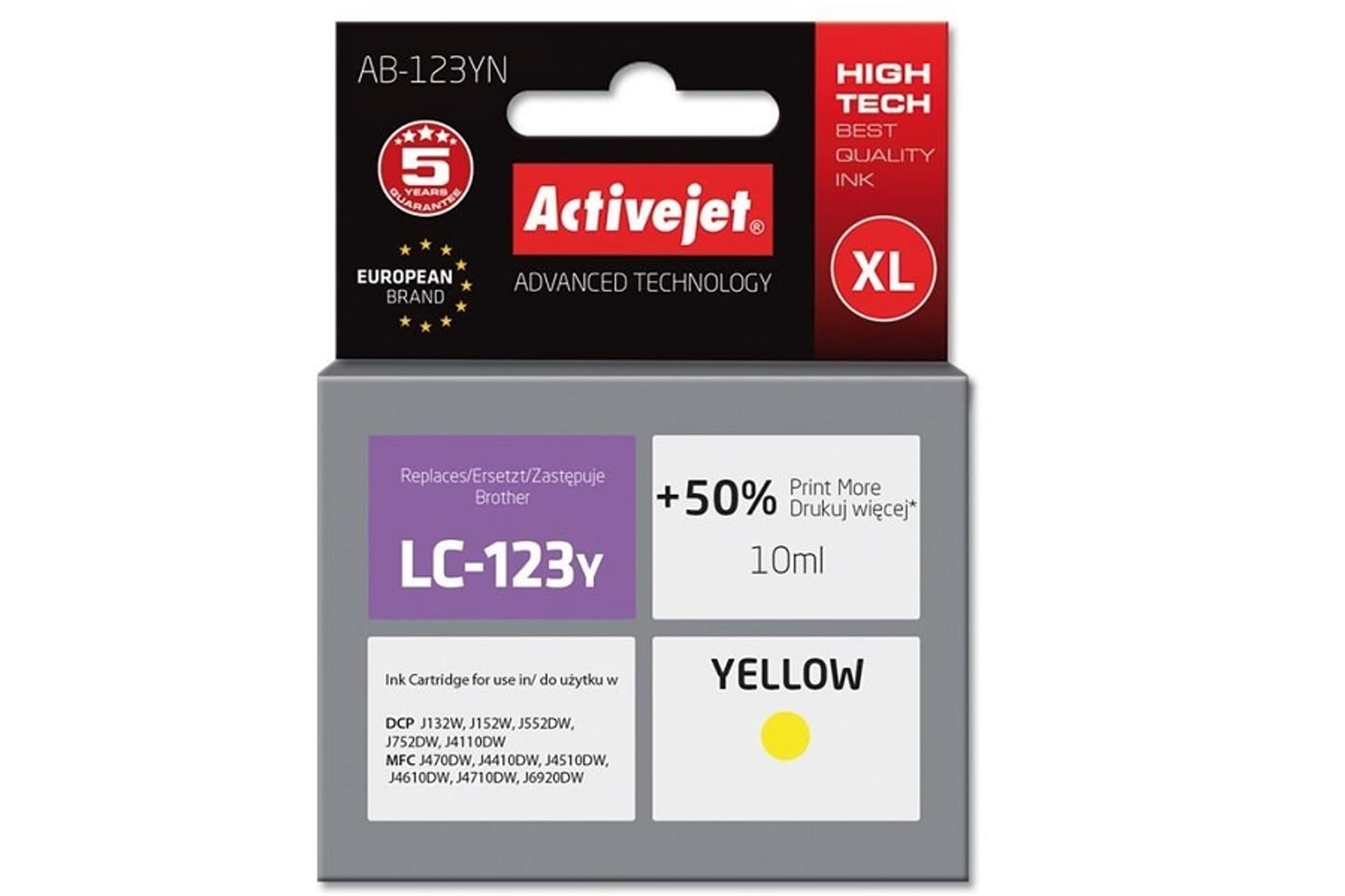 

Tusz Activejet AB-123YN (zamiennik Brother LC123Y/121Y; Supreme; 10 ml; żółty)