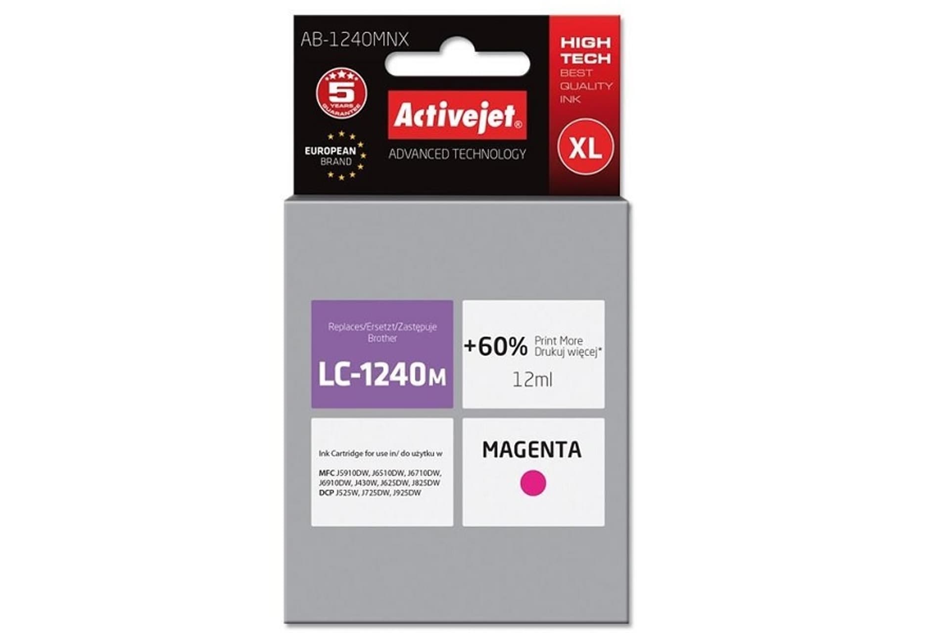

Tusz Activejet AB-1240MNX (zamiennik Brother LC1240M/1220M; Supreme; 12 ml; czerwony)