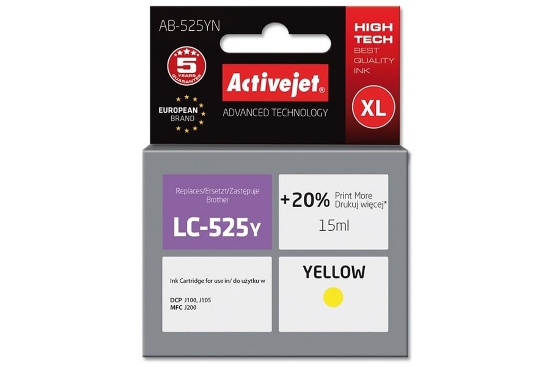

Tusz Activejet AB-525YN (zamiennik Brother LC525Y; Supreme; 15 ml; żółty)