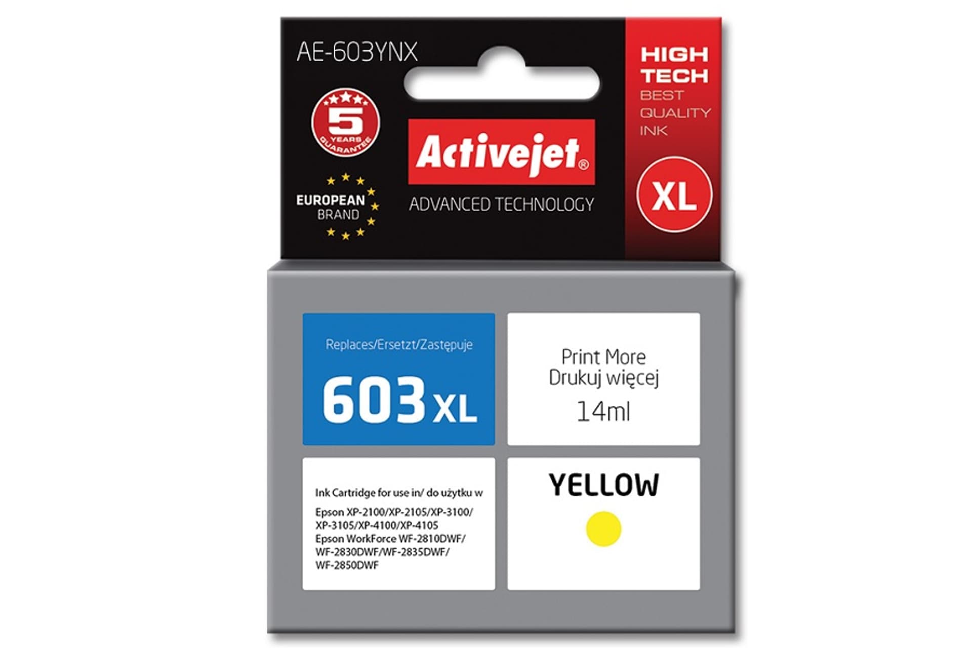 

Tusz Activejet AE-603YNX (zamiennik Epson 603XL T03A44; Supreme; 14 ml; żółty)