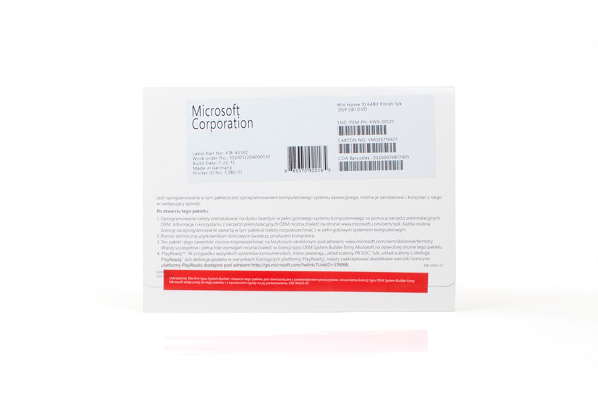 

Microsoft Windows Home 10 PL (64-Bit; 1 stan.; Wieczysta; OEM; Komercyjna; Polska)