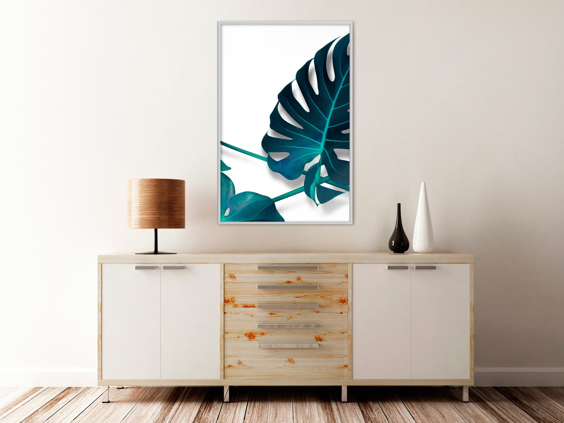 

Plakat - Turkusowa monstera I (rozmiar 20x30, wykończenie Rama biała)