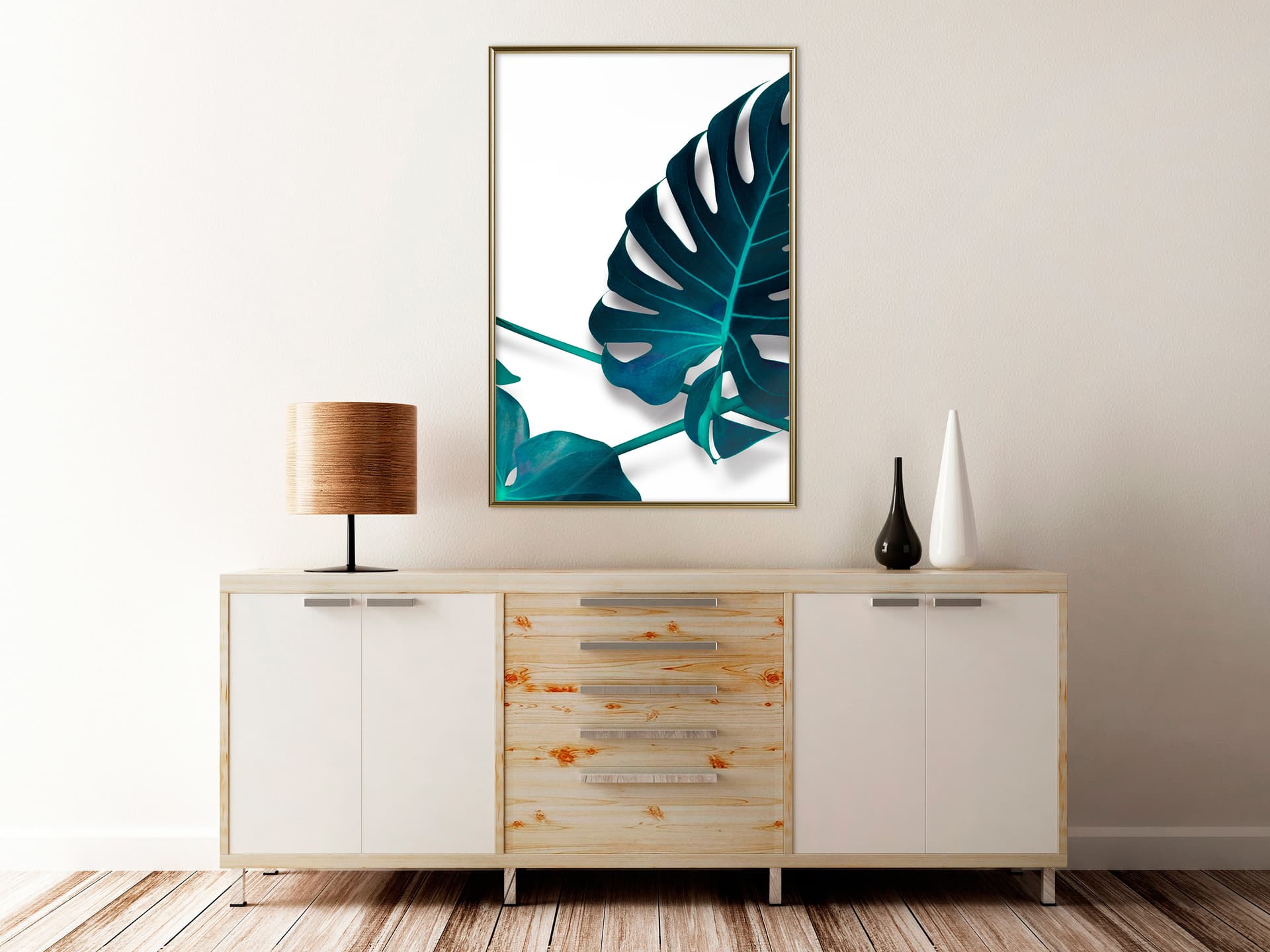 

Plakat - Turkusowa monstera I (rozmiar 40x60, wykończenie Rama złota)