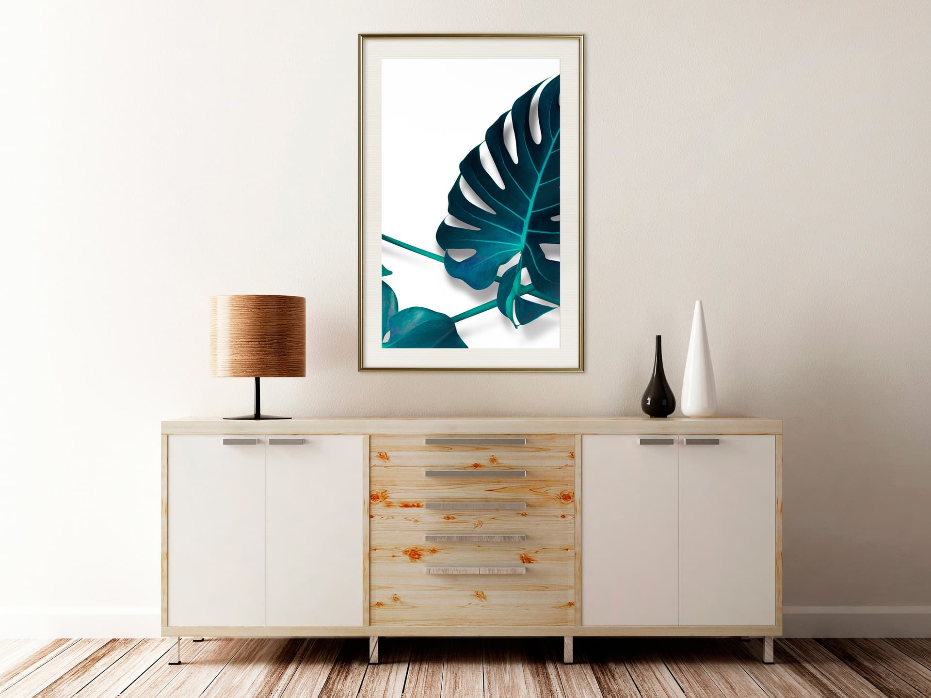 

Plakat - Turkusowa monstera I (rozmiar 30x45, wykończenie Rama złota z passe-partout)