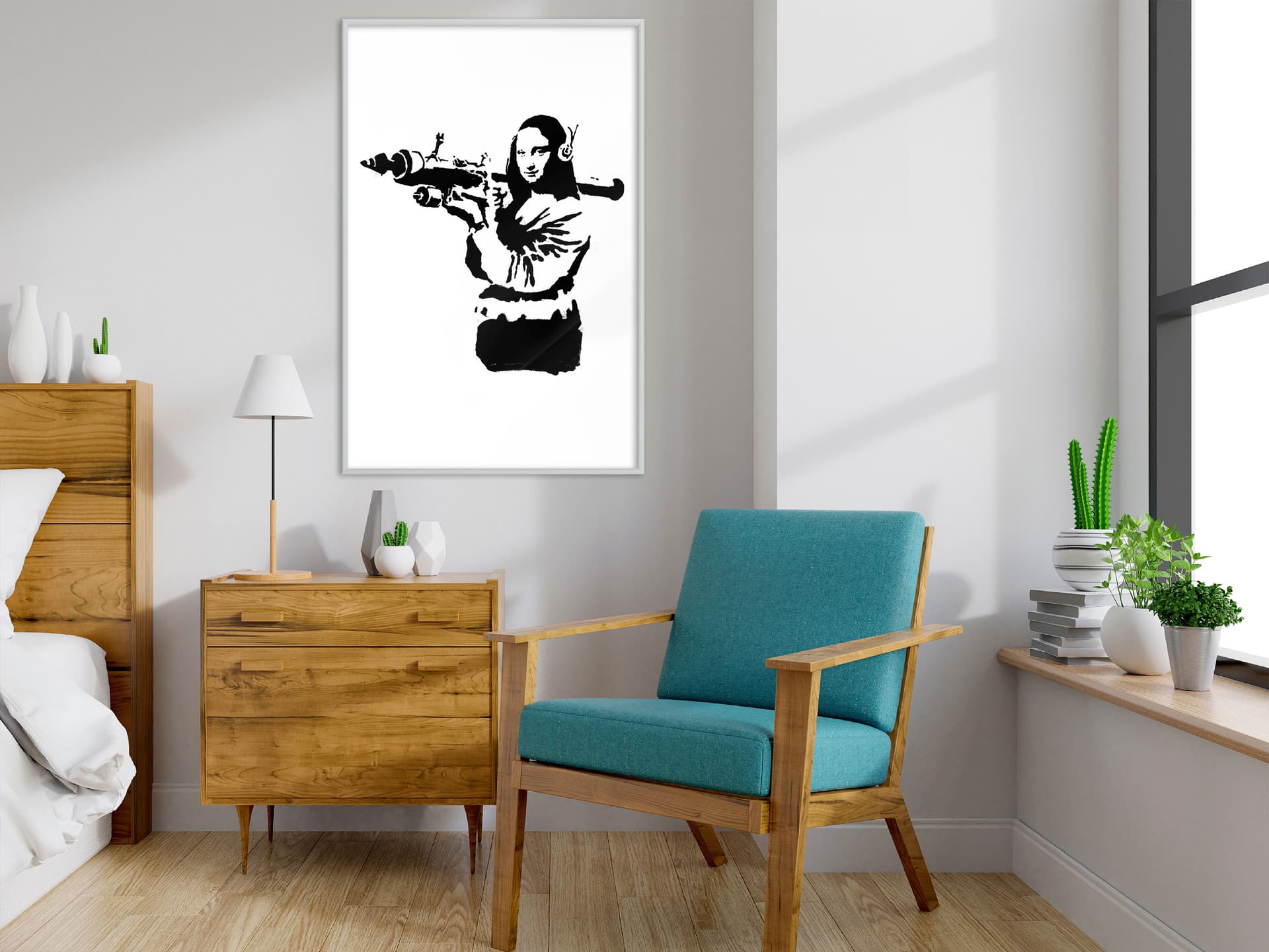 

Plakat - Banksy: Mona Lisa with Bazooka II (rozmiar 20x30, wykończenie Rama biała)