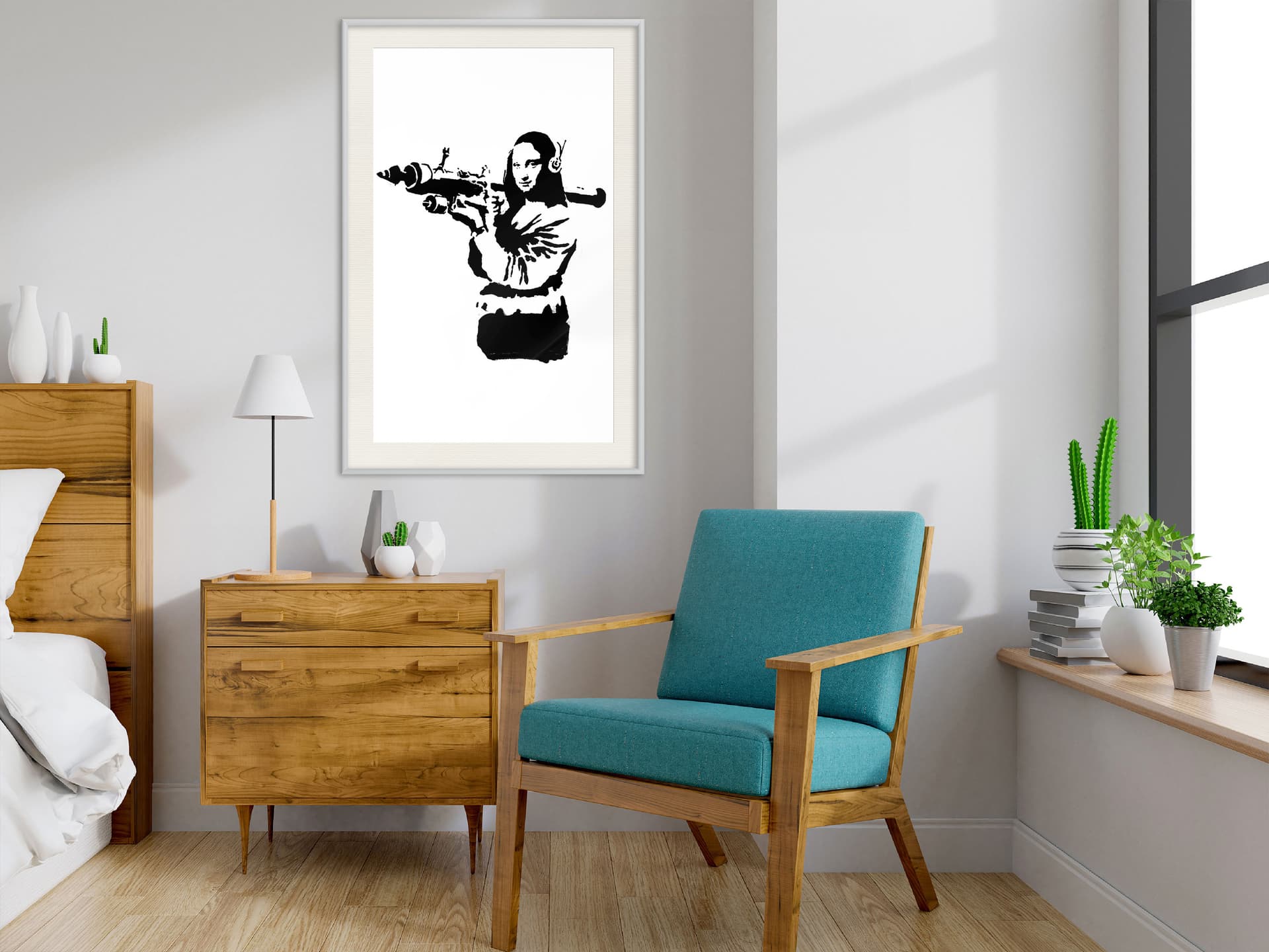 

Plakat - Banksy: Mona Lisa with Bazooka II (rozmiar 30x45, wykończenie Rama biała z passe-partout)