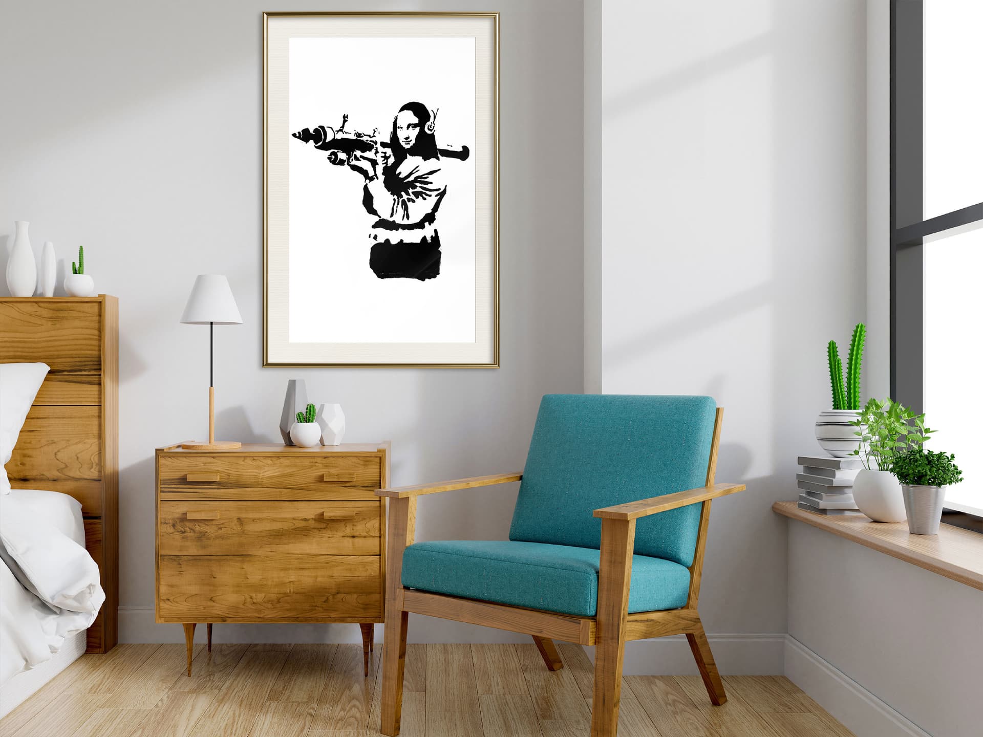 

Plakat - Banksy: Mona Lisa with Bazooka II (rozmiar 30x45, wykończenie Rama złota z passe-partout)