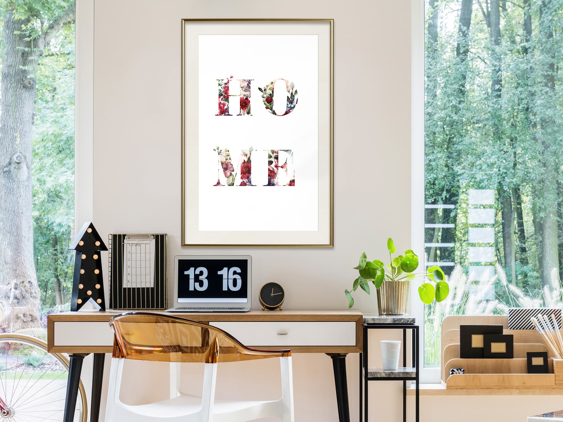 

Plakat - Kwiatowe Home (rozmiar 20x30, wykończenie Rama złota z passe-partout)