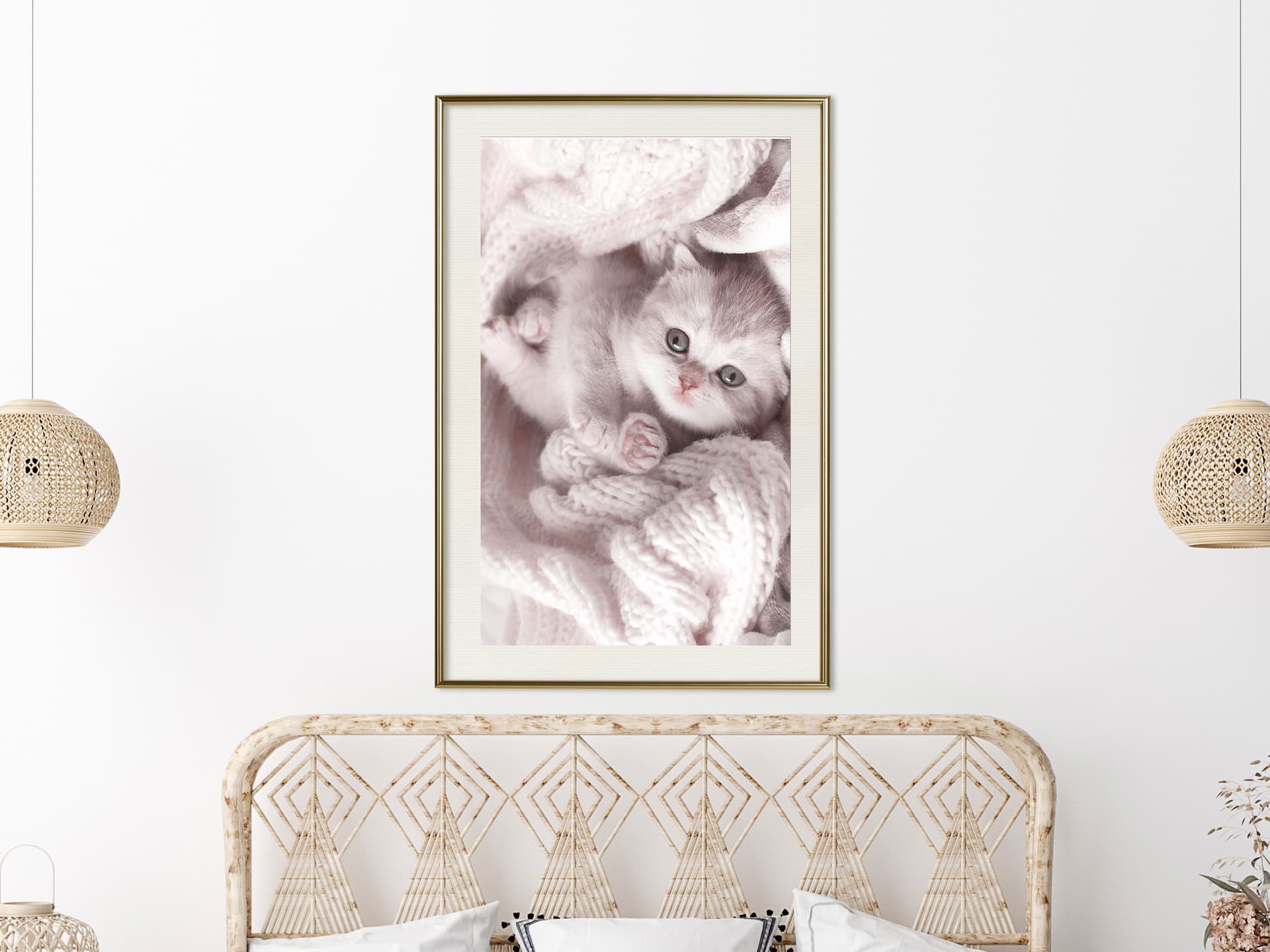 

Plakat - Zaplątany w sweter (rozmiar 40x60, wykończenie Rama złota z passe-partout)