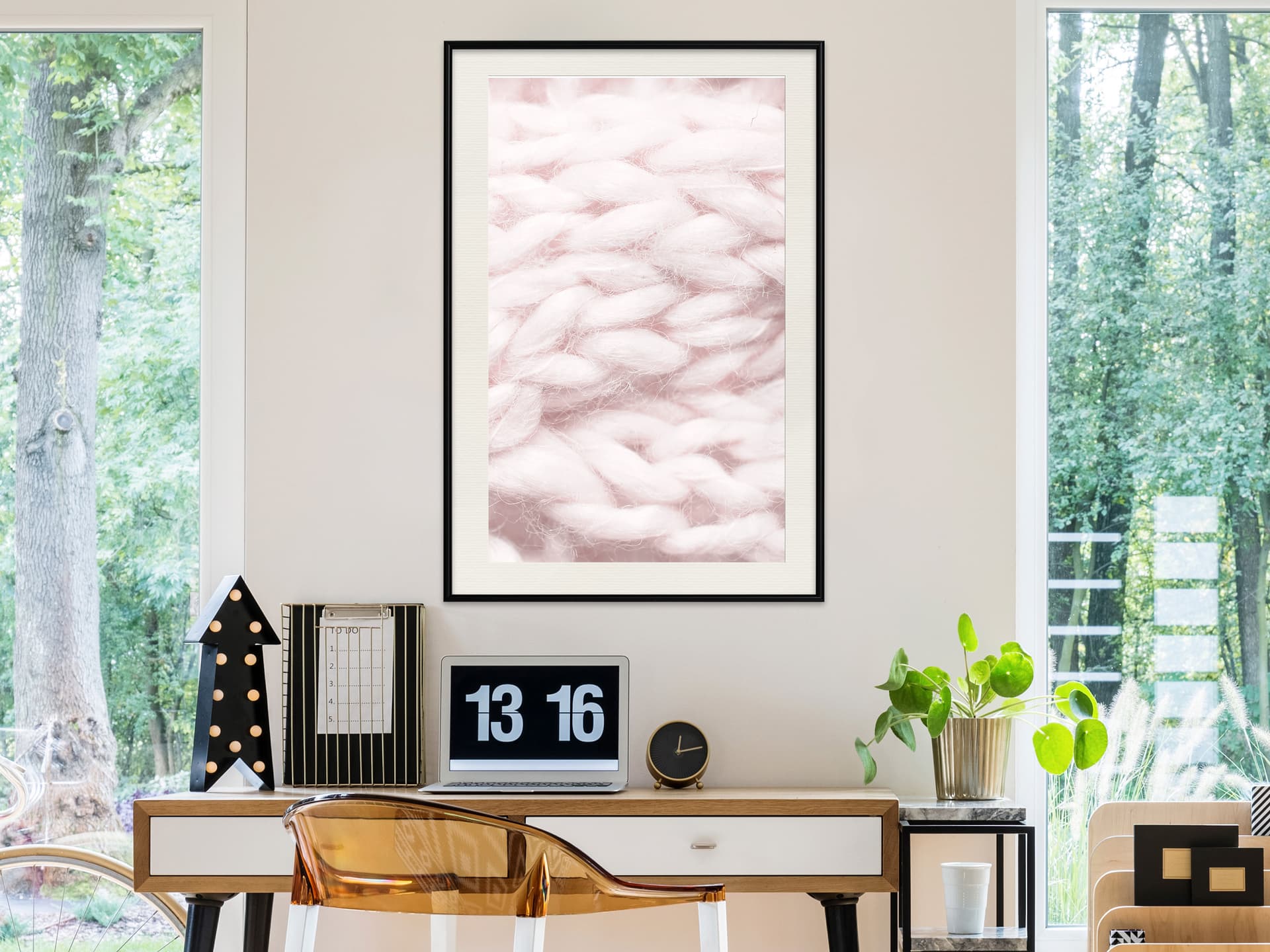 

Plakat - Bladoróżowa dzianina (rozmiar 20x30, wykończenie Rama czarna z passe-partout)