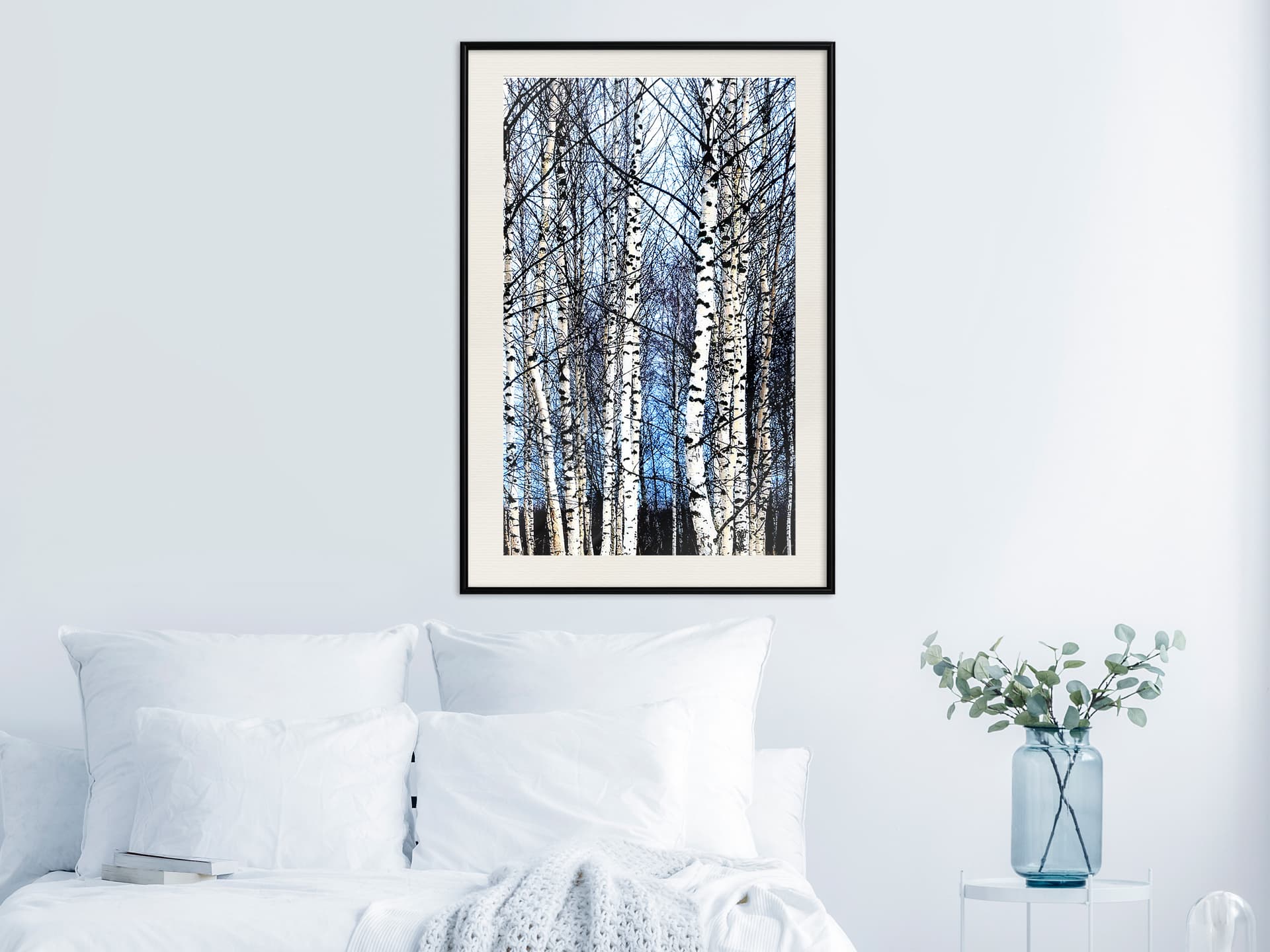 

Plakat - Zimowe brzozy (rozmiar 20x30, wykończenie Rama czarna z passe-partout)