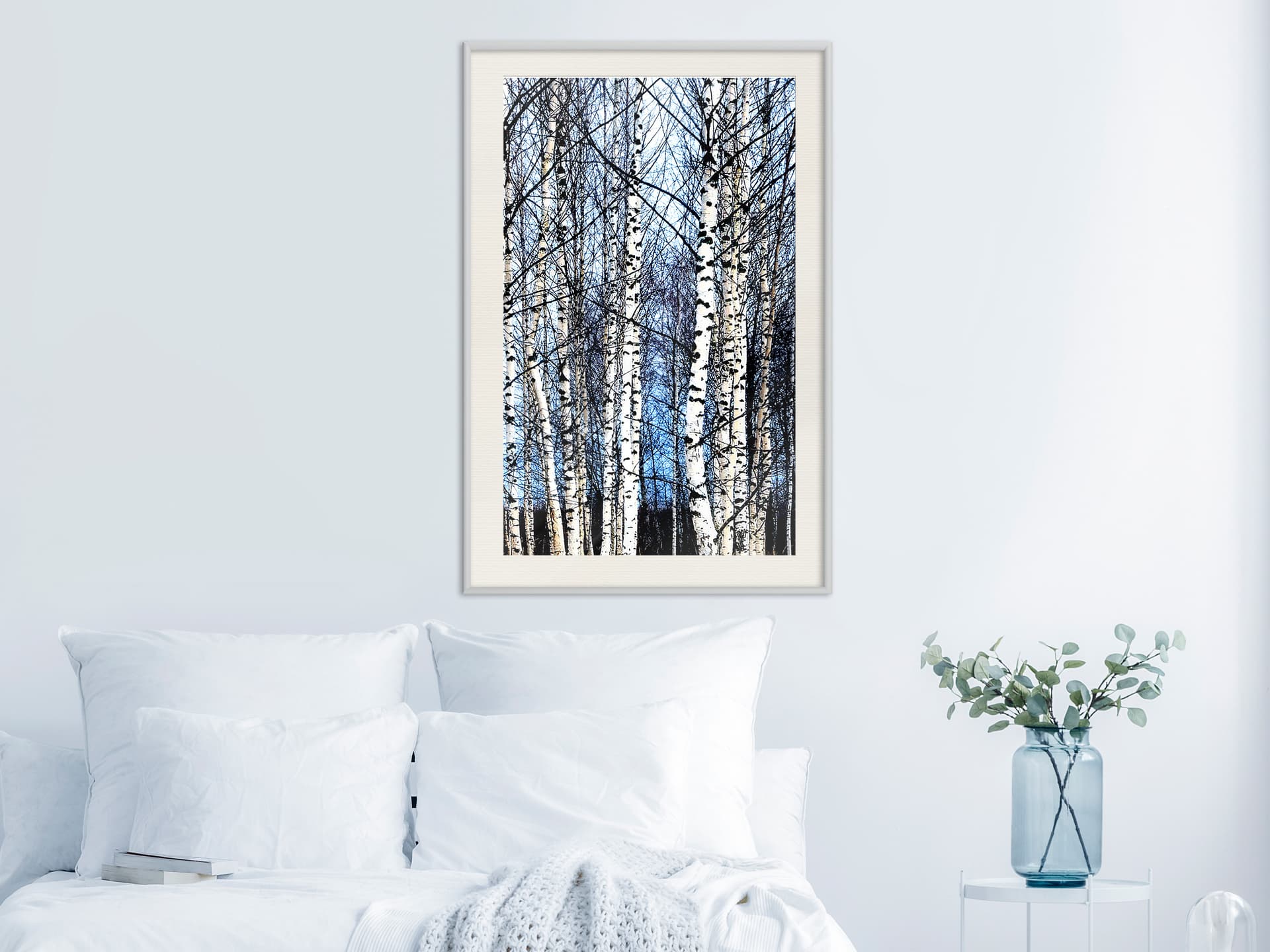 

Plakat - Zimowe brzozy (rozmiar 20x30, wykończenie Rama biała z passe-partout)