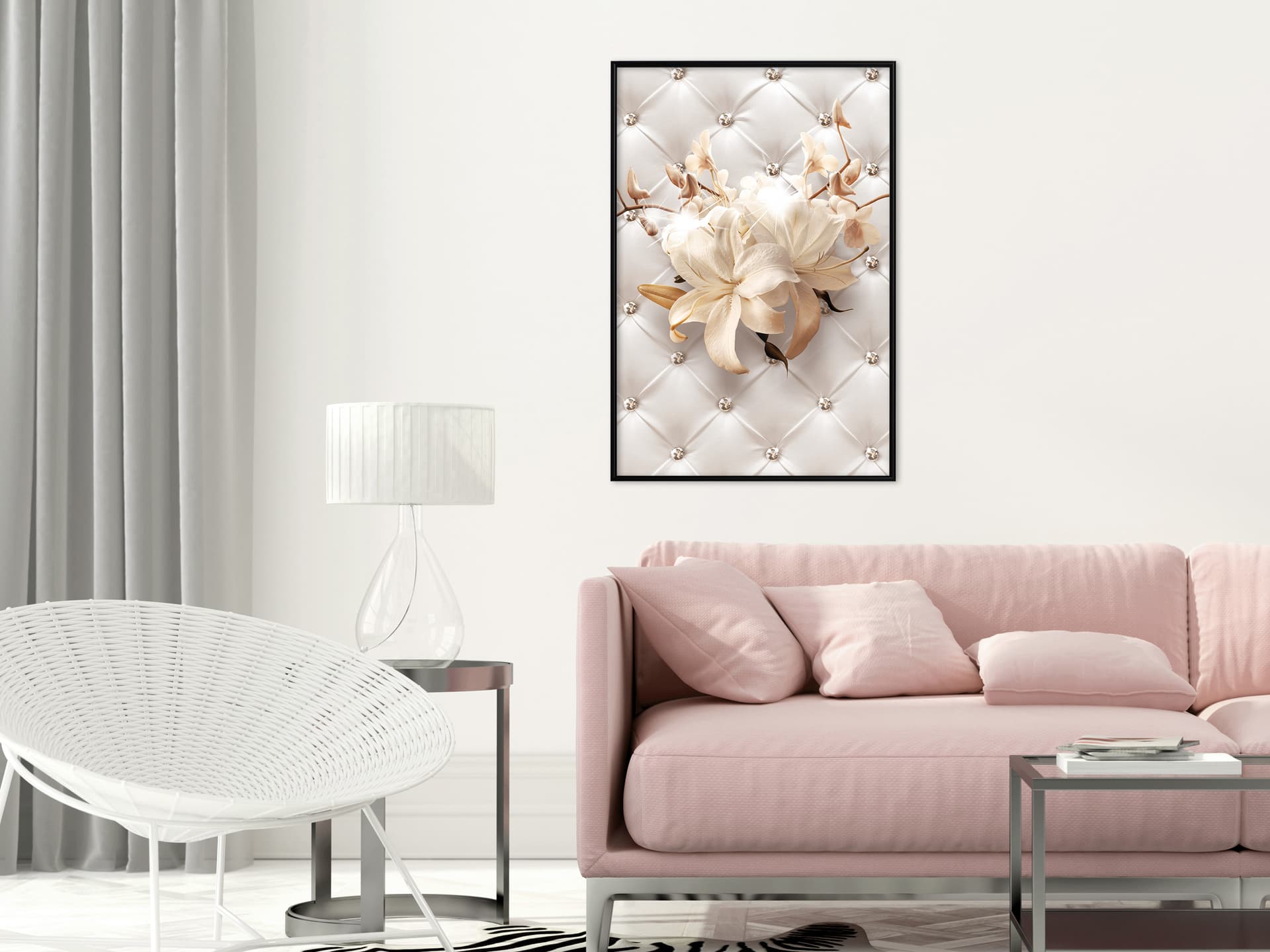 

Plakat - Lilie na skórzanej tapicerce (rozmiar 30x45, wykończenie Rama czarna)