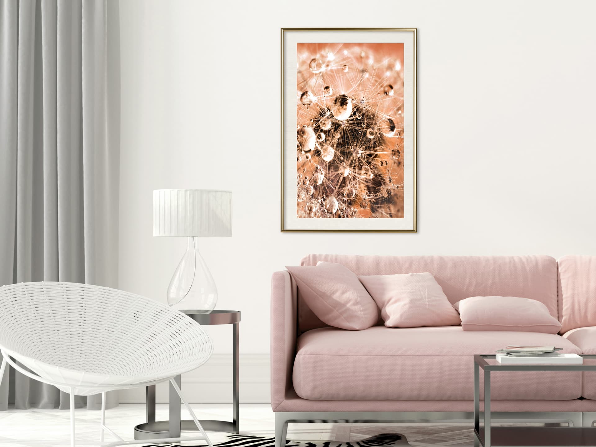 

Plakat - Krople na dmuchawcu (rozmiar 20x30, wykończenie Rama złota z passe-partout)