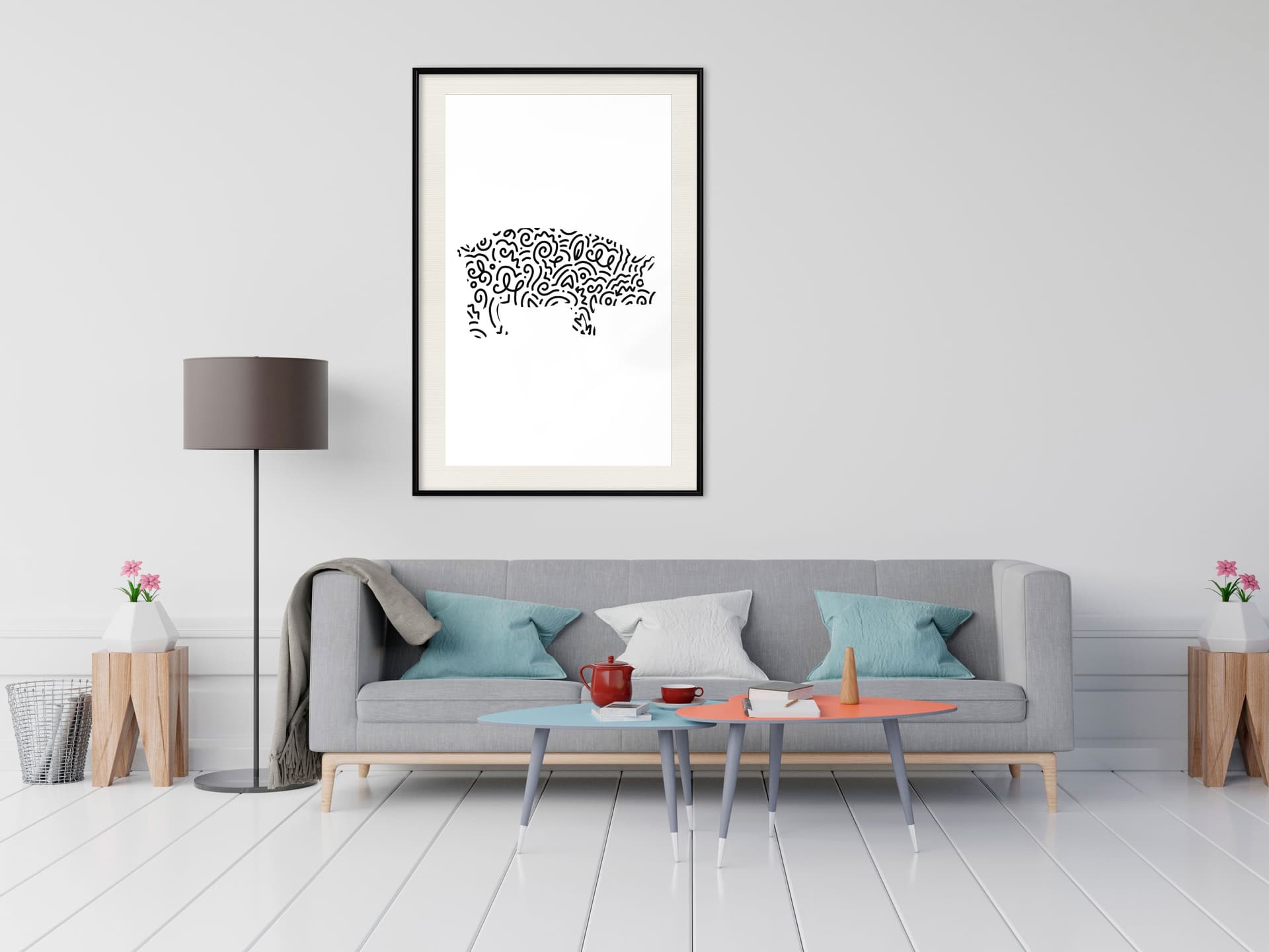 

Plakat - Zakręcona świnka (rozmiar 20x30, wykończenie Rama czarna z passe-partout)