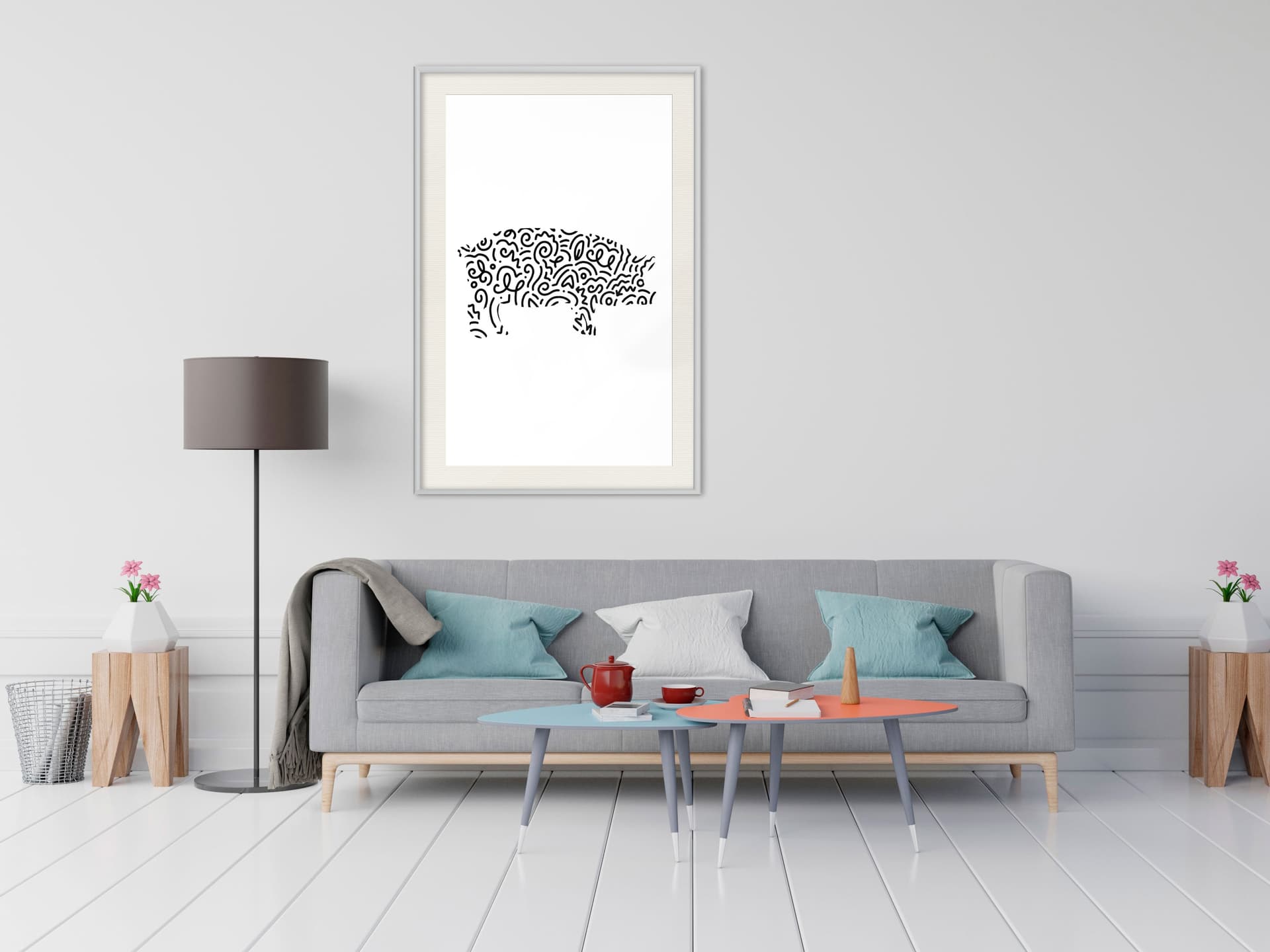 

Plakat - Zakręcona świnka (rozmiar 20x30, wykończenie Rama biała z passe-partout)