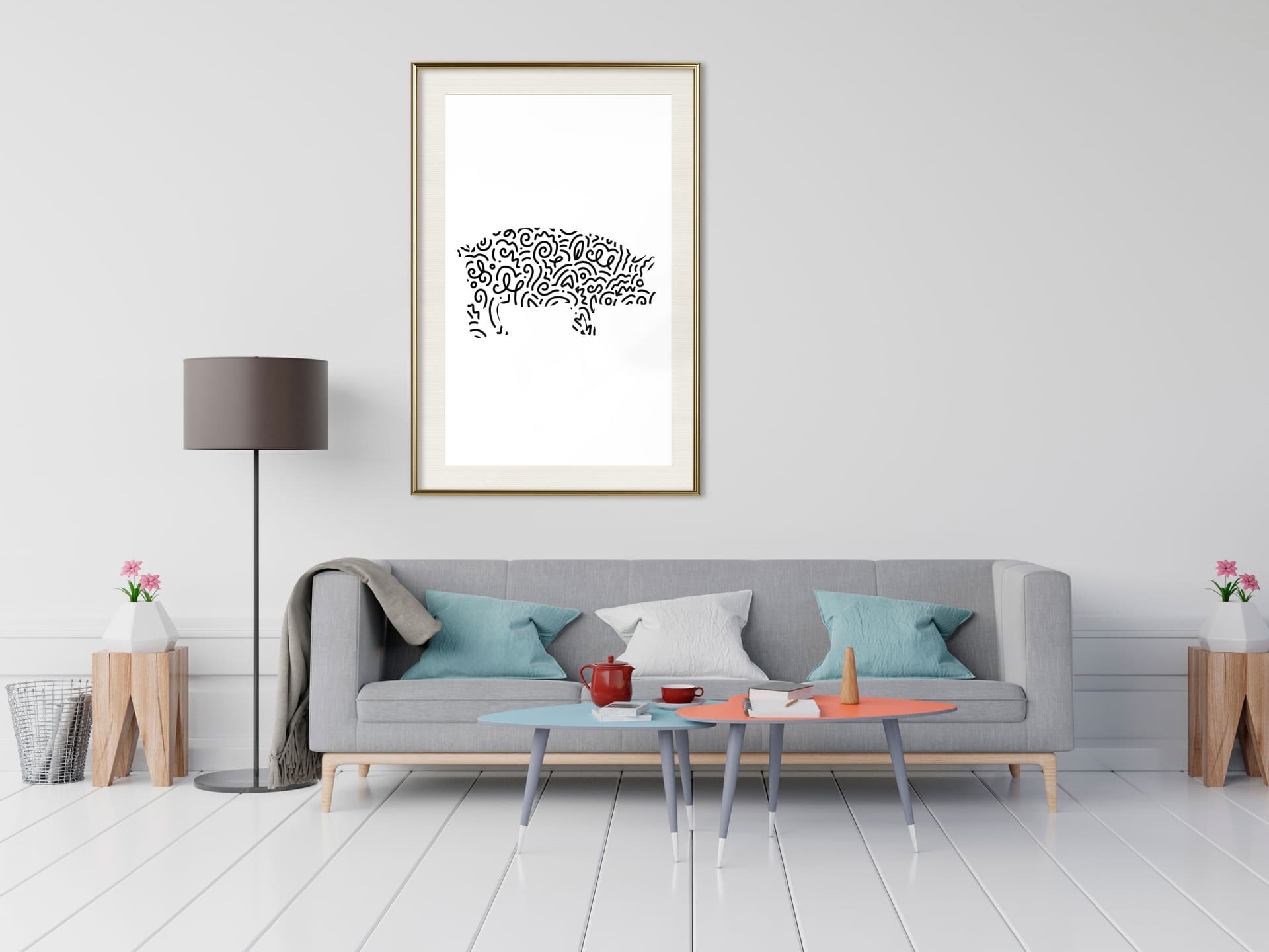 

Plakat - Zakręcona świnka (rozmiar 40x60, wykończenie Rama złota z passe-partout)