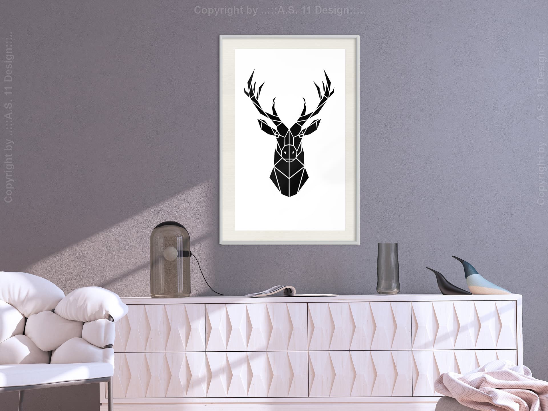 

Plakat - Geometryczny jeleń (rozmiar 20x30, wykończenie Rama biała z passe-partout)