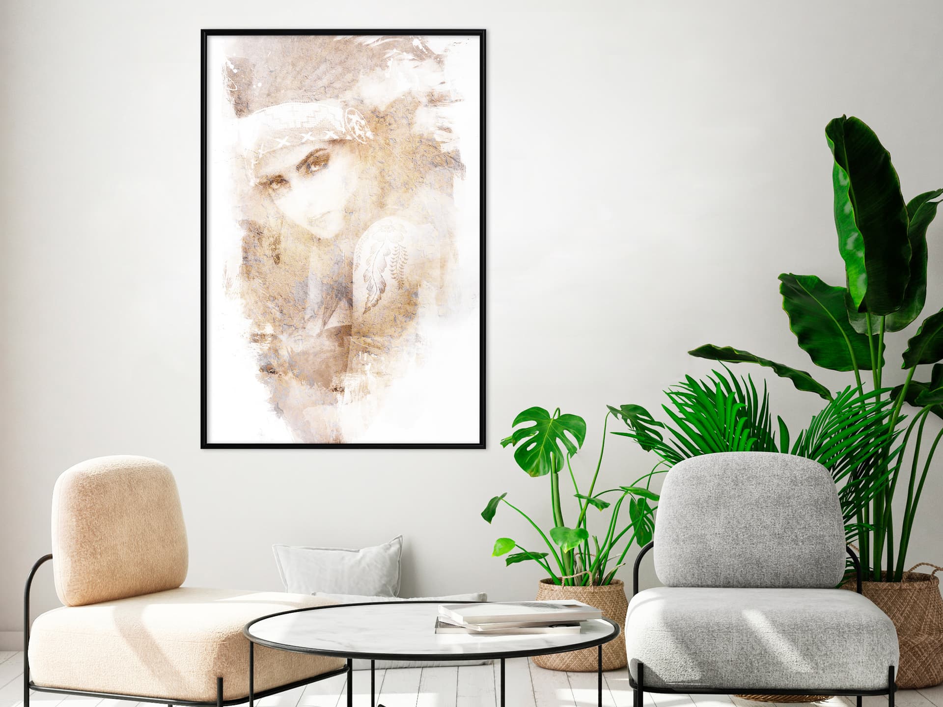 

Plakat - Tajemnicze spojrzenie (beżowy) (rozmiar 20x30, wykończenie Rama czarna)
