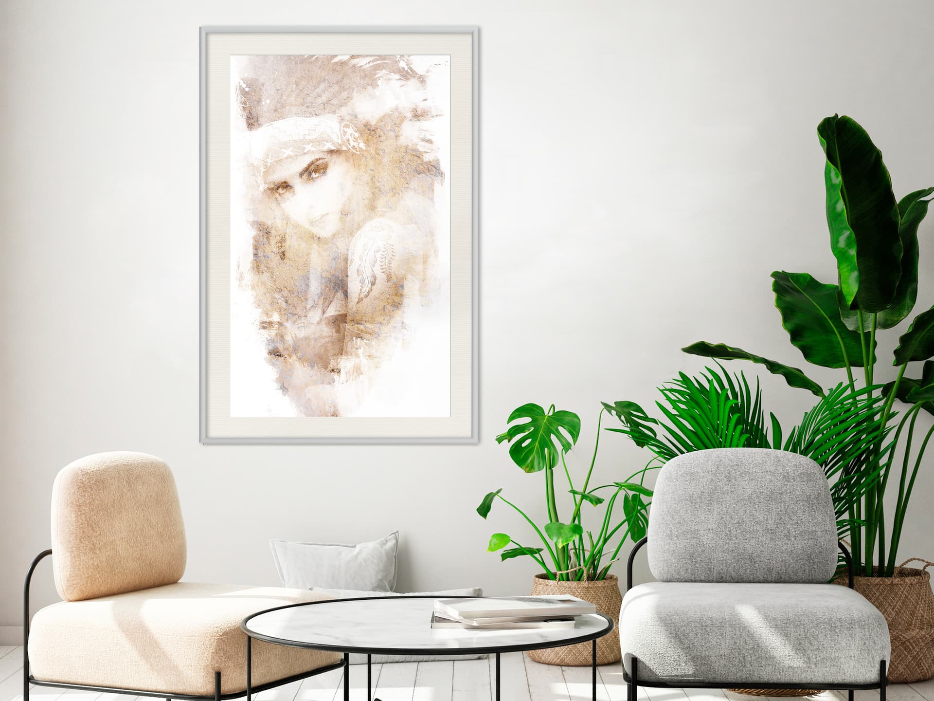 

Plakat - Tajemnicze spojrzenie (beżowy) (rozmiar 20x30, wykończenie Rama biała z passe-partout)