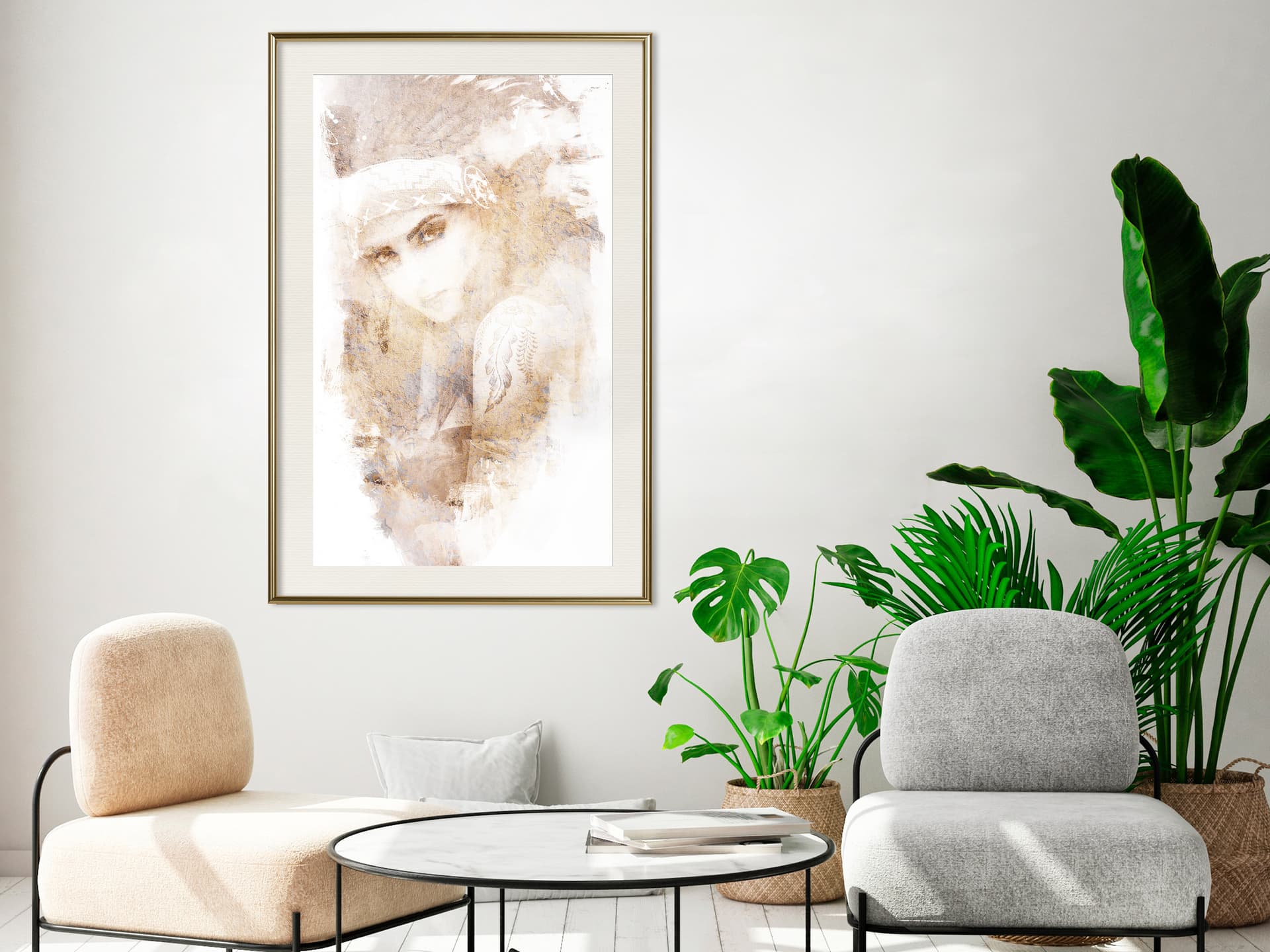 

Plakat - Tajemnicze spojrzenie (beżowy) (rozmiar 30x45, wykończenie Rama złota z passe-partout)