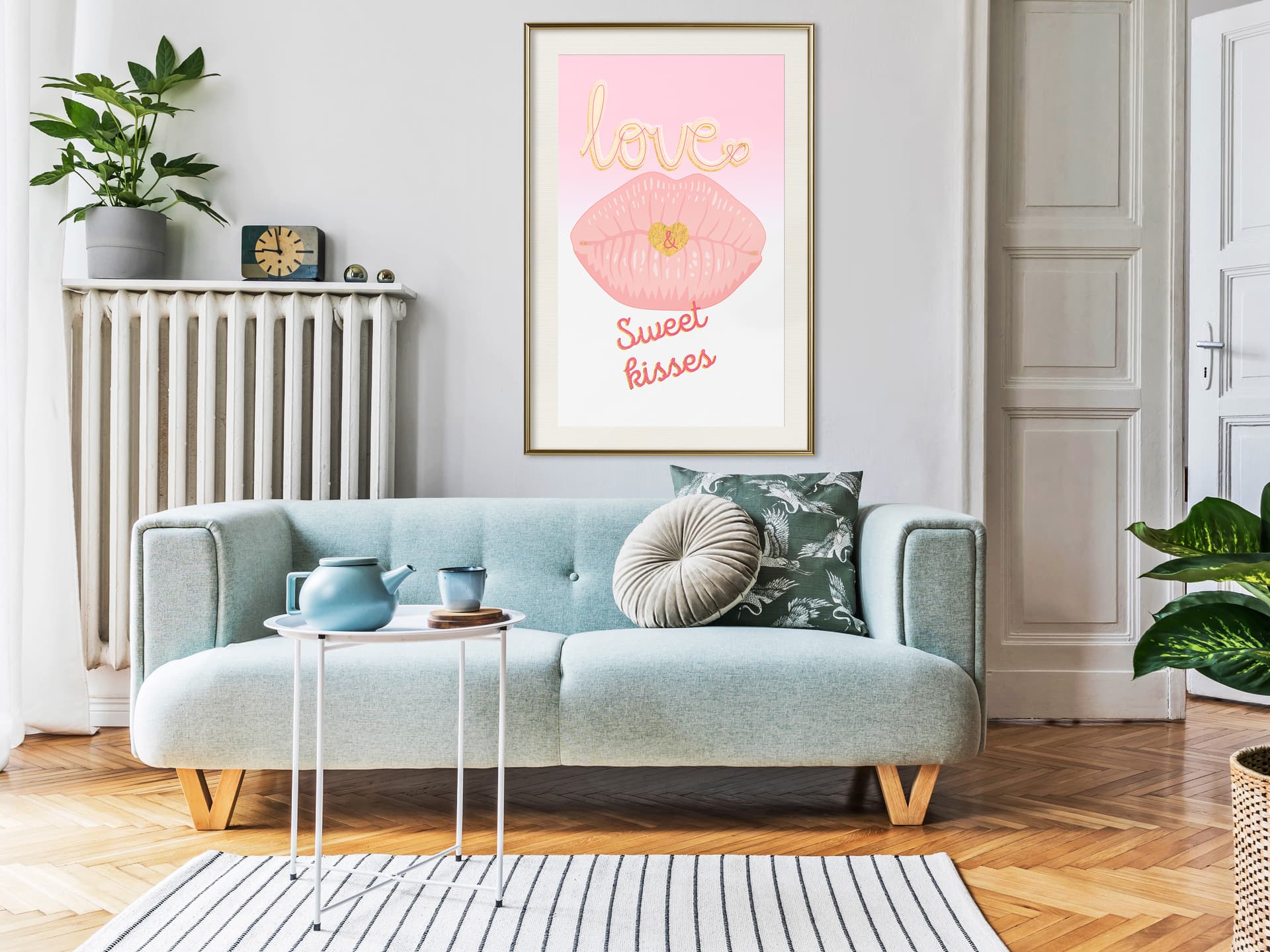 

Plakat - Różowe całusy (rozmiar 20x30, wykończenie Rama złota z passe-partout)