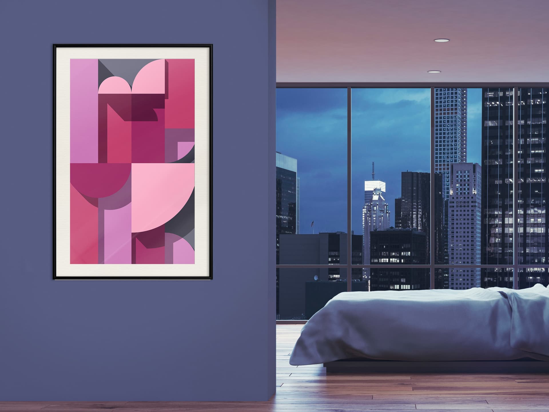 

Plakat - Różowa geometria (rozmiar 20x30, wykończenie Rama czarna z passe-partout)