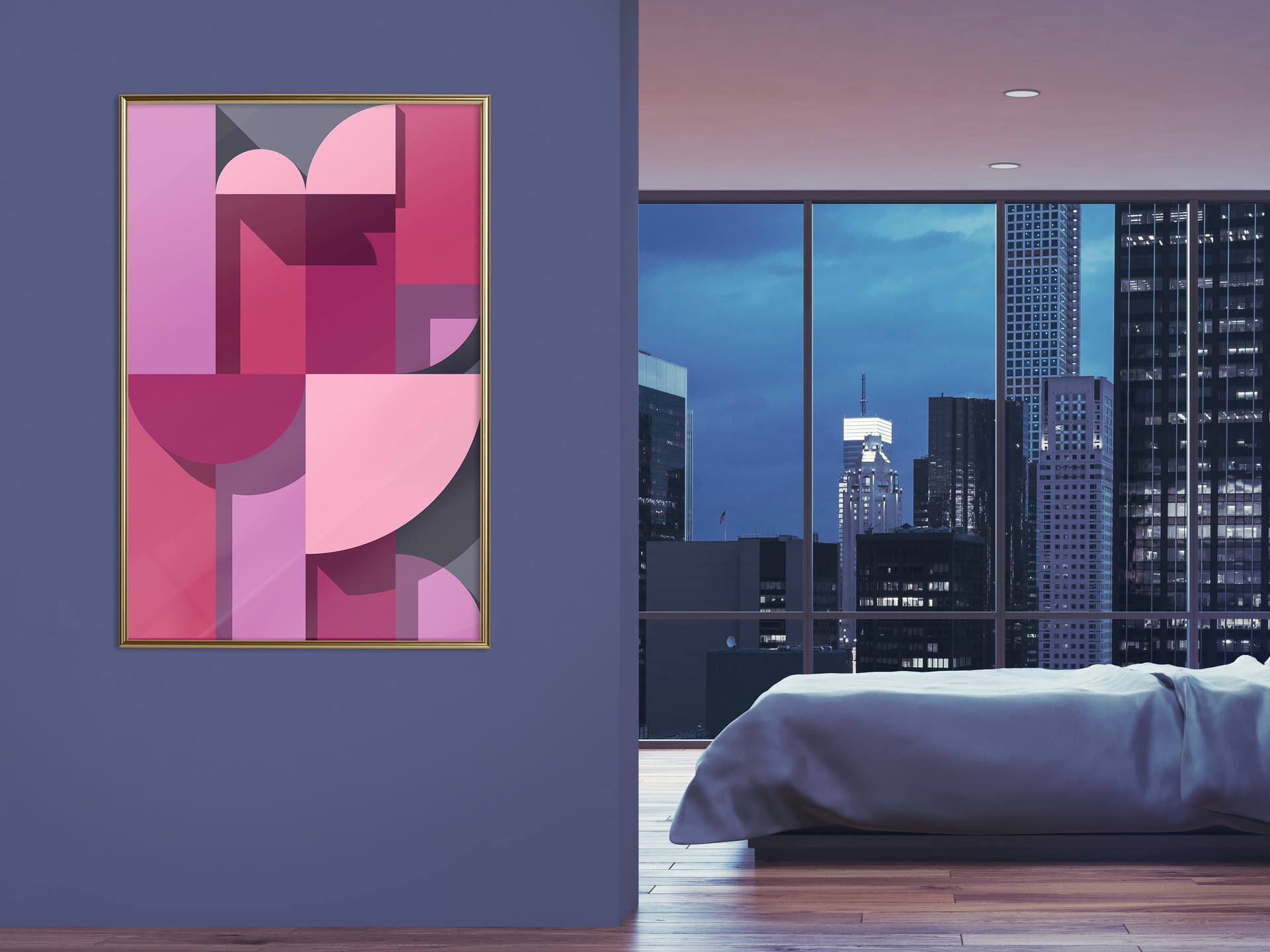 

Plakat - Różowa geometria (rozmiar 40x60, wykończenie Rama złota)