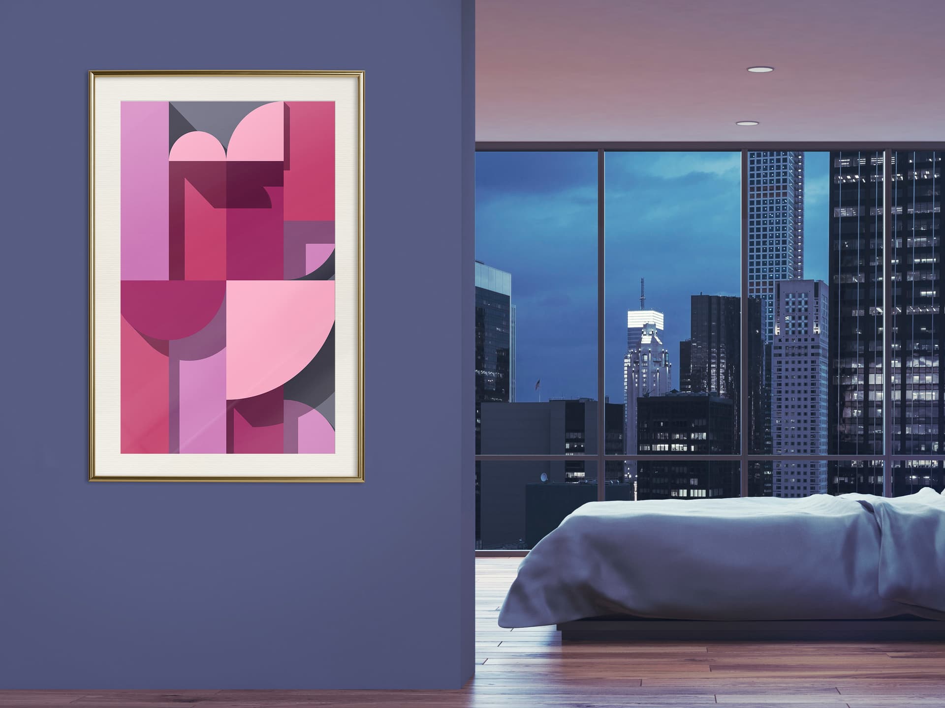 

Plakat - Różowa geometria (rozmiar 30x45, wykończenie Rama złota z passe-partout)