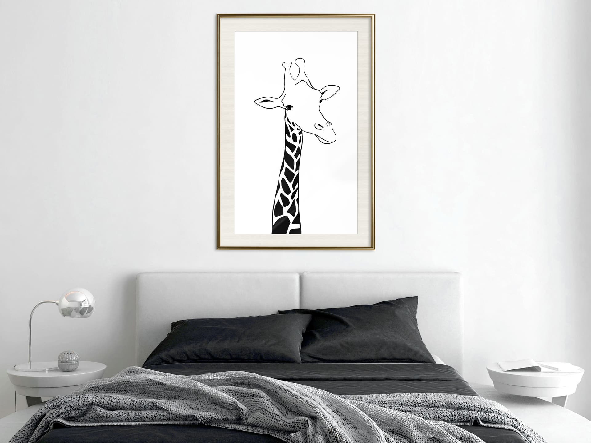

Plakat - Czarno-biała żyrafa (rozmiar 20x30, wykończenie Rama złota z passe-partout)