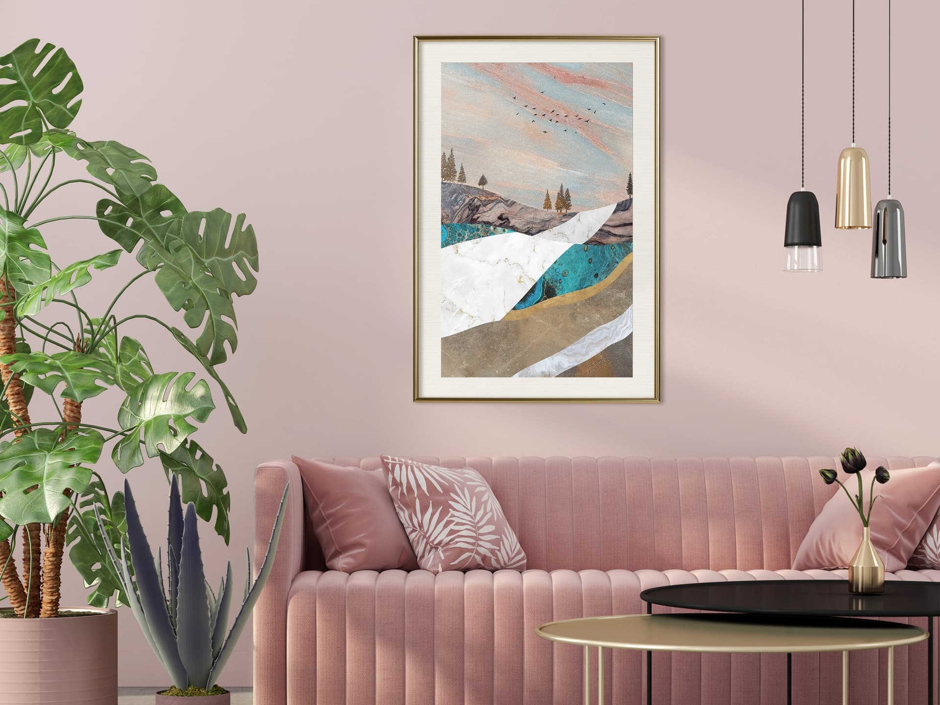 

Plakat - Malowany krajobraz (rozmiar 20x30, wykończenie Rama złota z passe-partout)