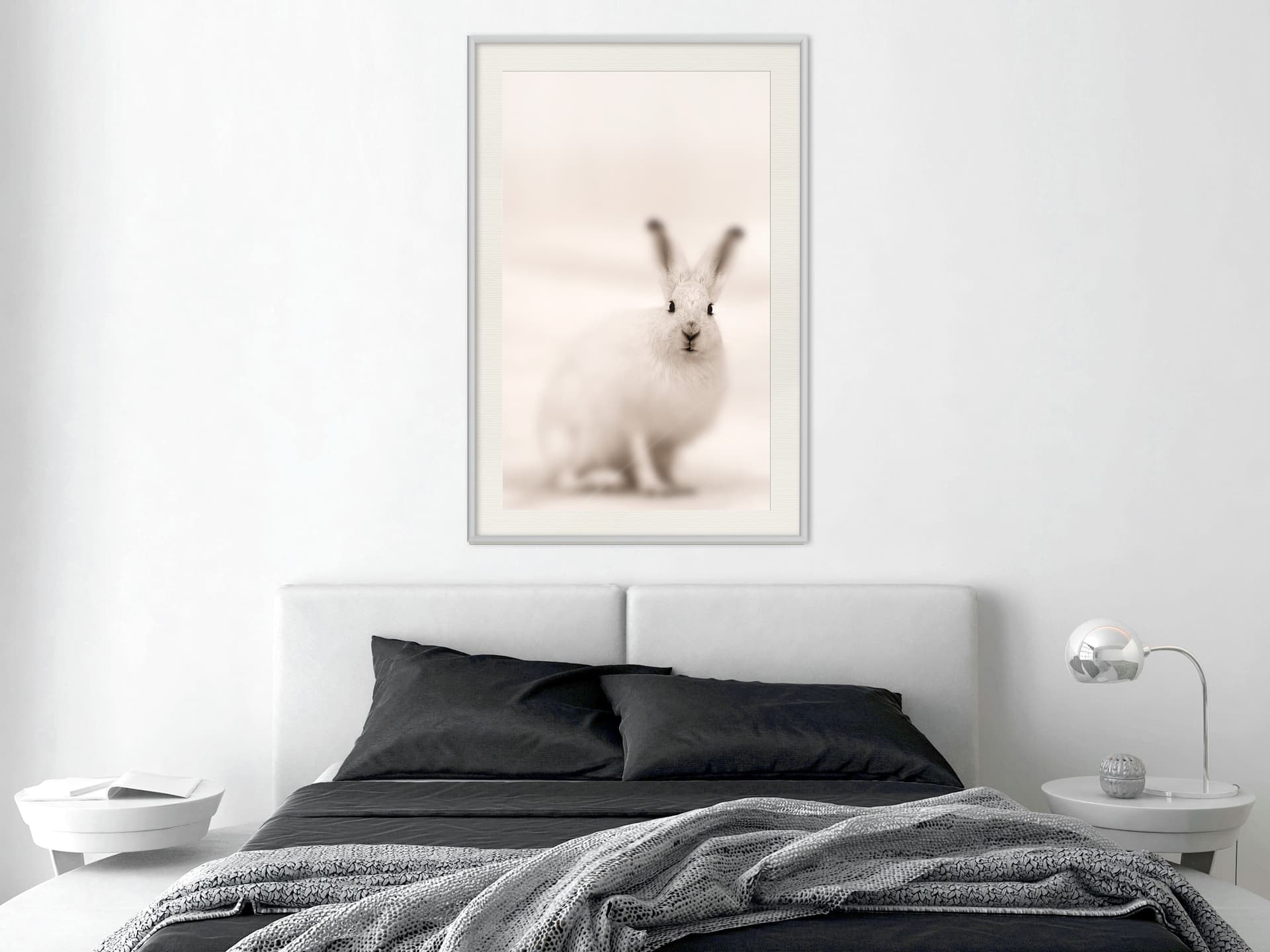 

Plakat - Zaciekawiony królik (rozmiar 40x60, wykończenie Rama biała z passe-partout)