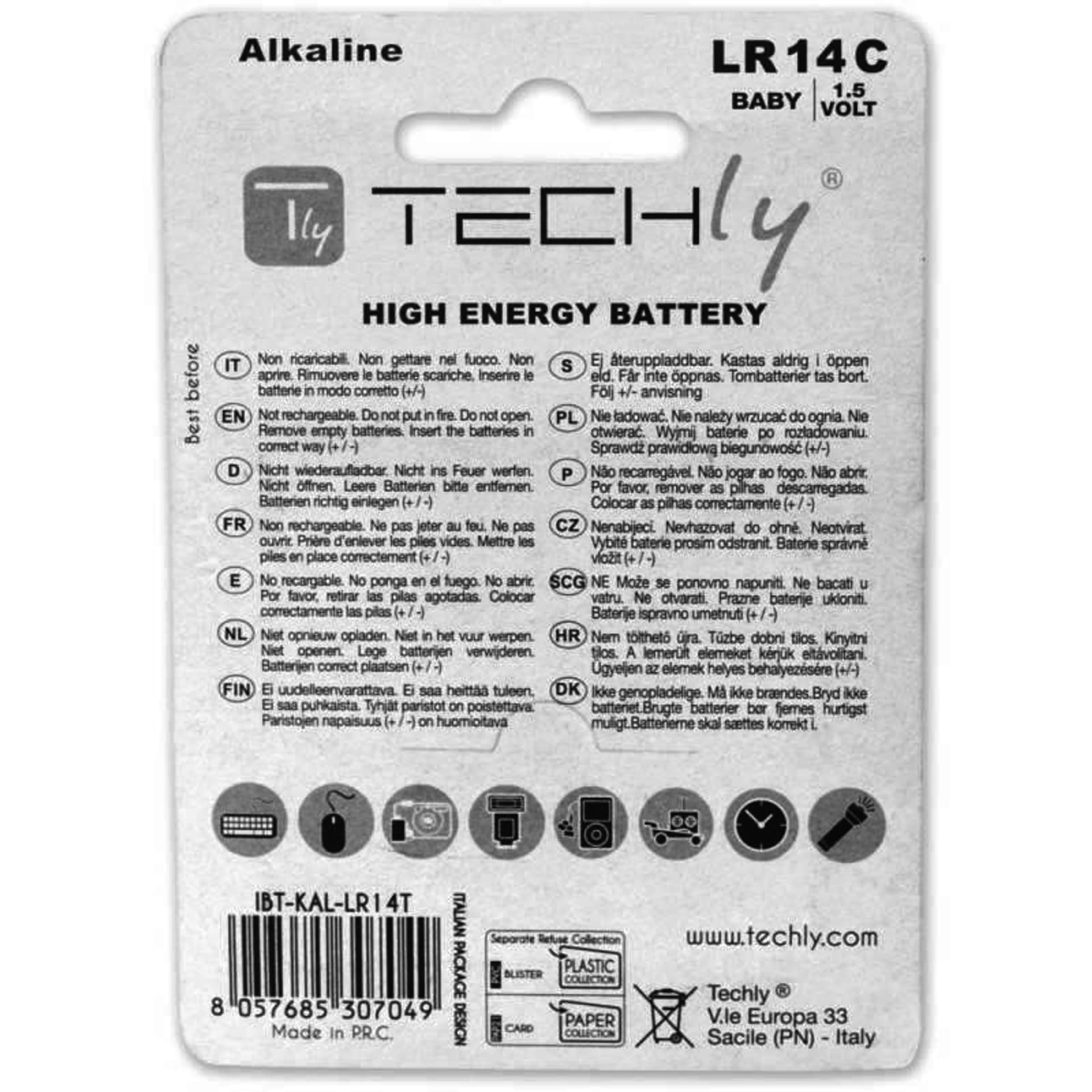 

Baterie TECHLY Alkaliczna C (LR14, R14, 14A, UM2, MN1400, HP11) 2 szt. 307049, Lr14/r14/14a/um2/mn1400/hp11) 2 szt. 30704