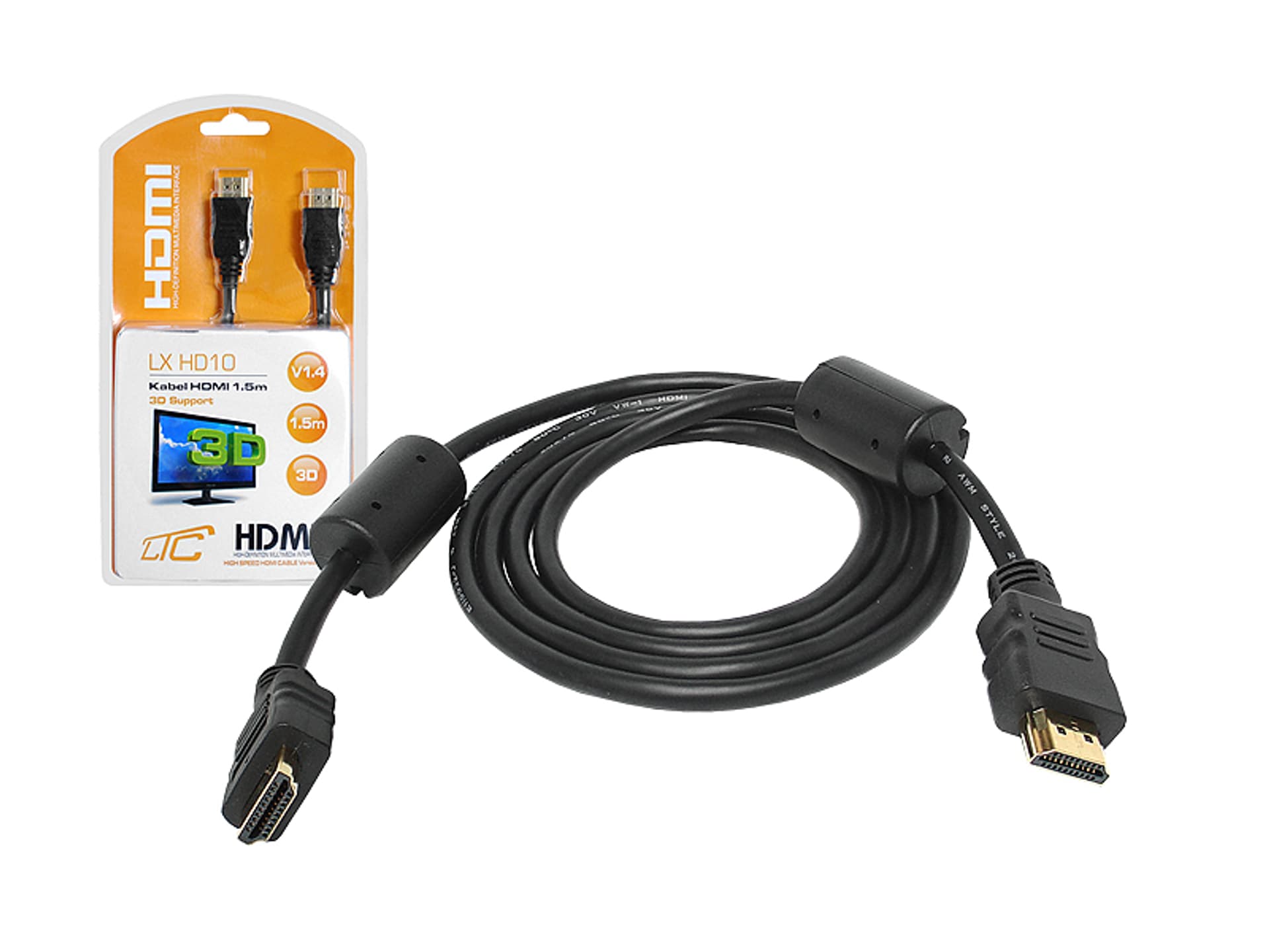 

1 szt. PS Kabel HDMI-HDMI, złoty 19 pin + filtr 1.5m. Cu HQ