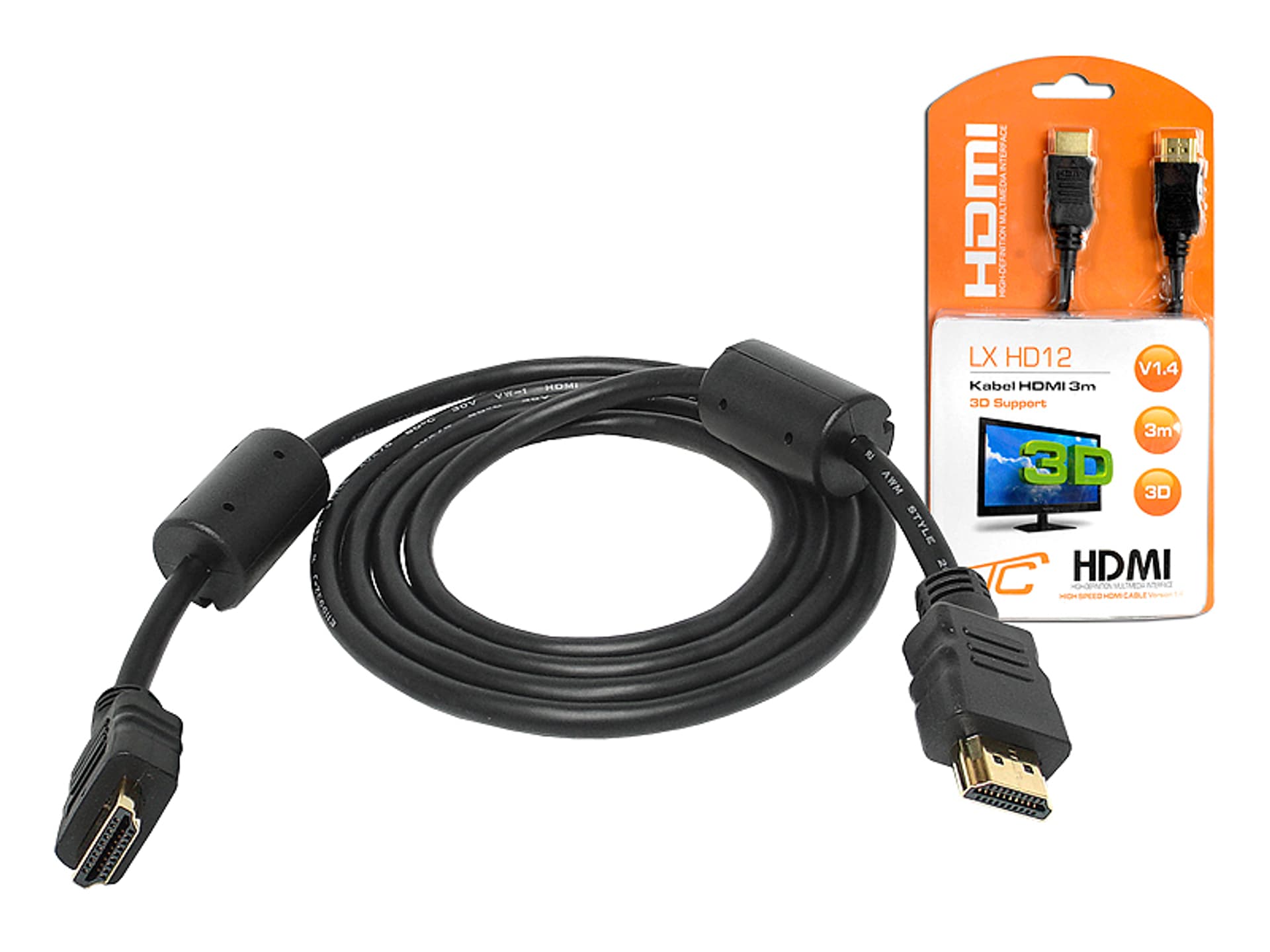 

1 szt. PS Kabel HDMI-HDMI złoty 19 Pin + Filtr 3m Cu HQ